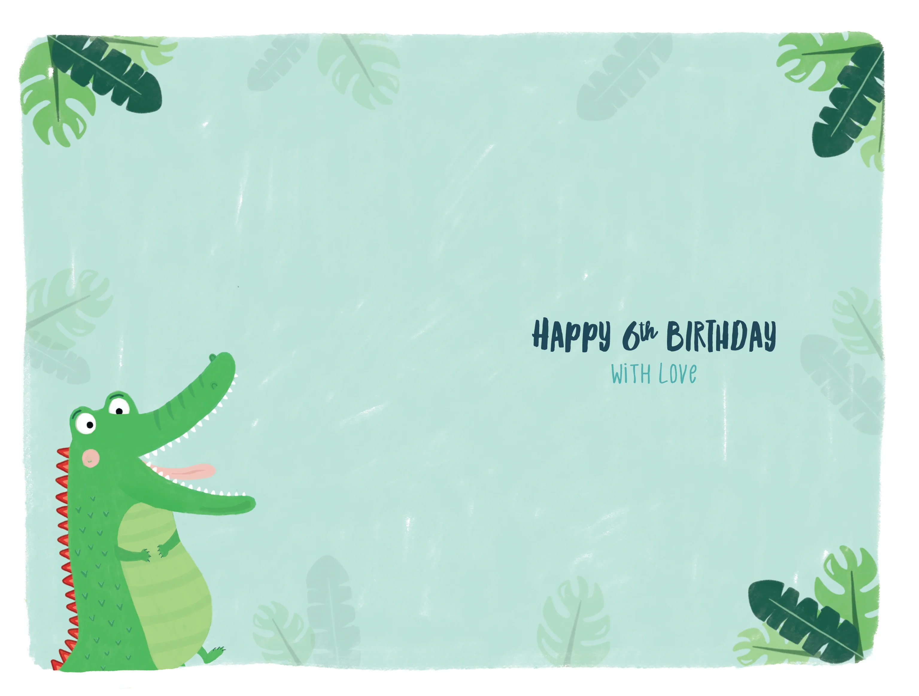 Cute 6th Birthday Card with Fun Crocodile Illustrations 5x8ins by Wishing Well Studios - Image 2