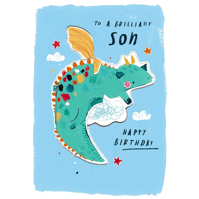 Cute Dragon Pop-Up Birthday Card For A Brilliant Son - Playground Collection By Hotchpotch London Size 5 x 7 inches - Image 2
