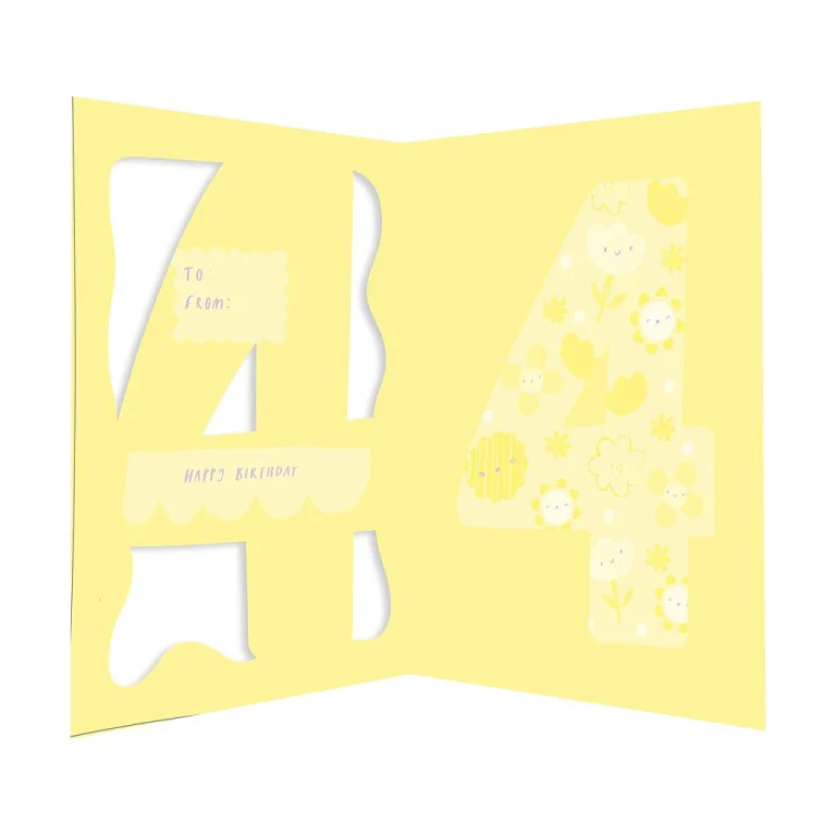 Fun Birthday Card For Girl's 4th Birthday, Birthday Card With Die-cut Detail And Neon Colours - Doodle Greeting Card by Hotchpotch London Size 5 x 7 inches - Image 3
