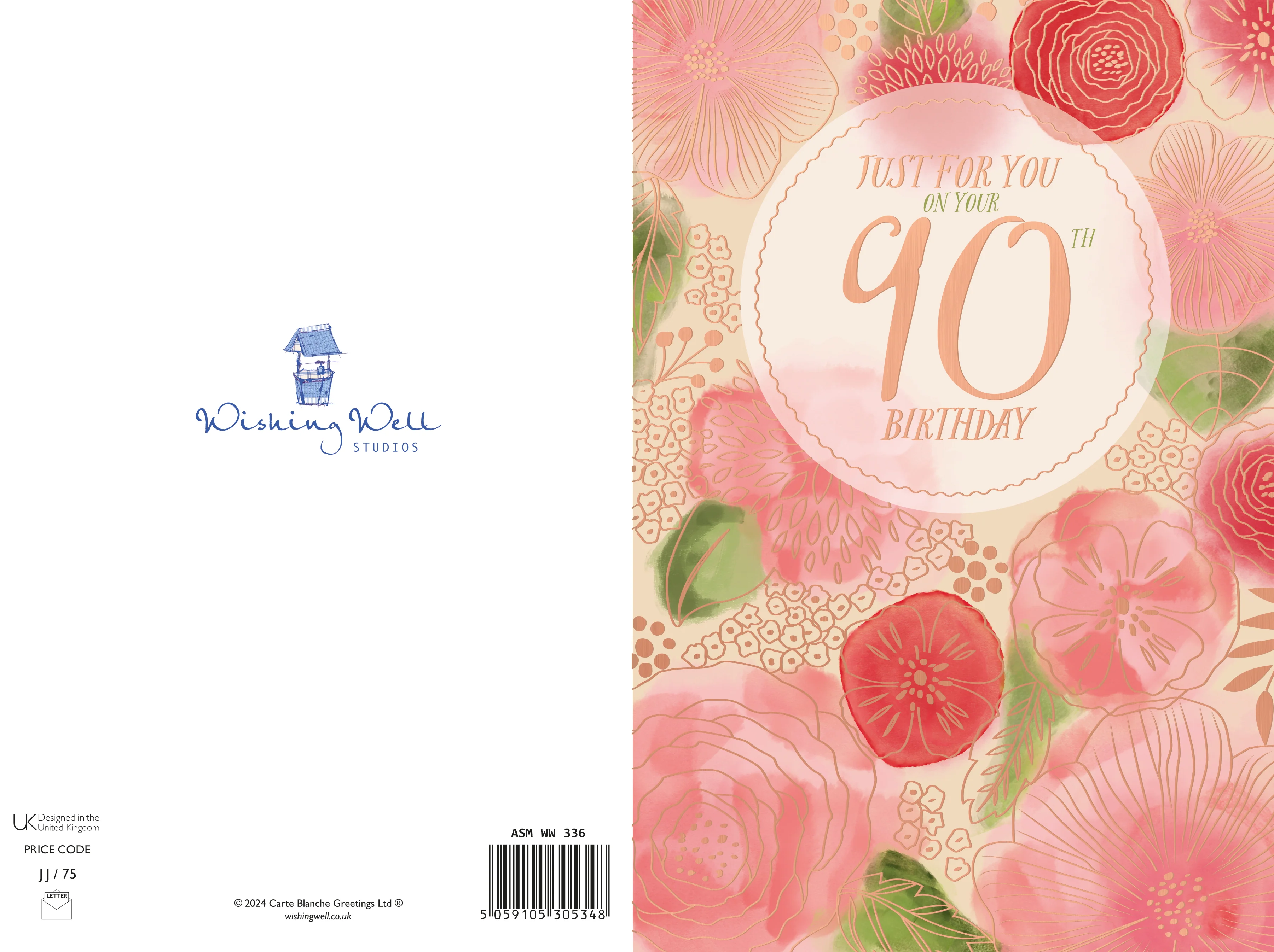 Luxury 90th Birthday Card For Her | Floral Design By Wishing Well Studios 6 x 9" - Image 3