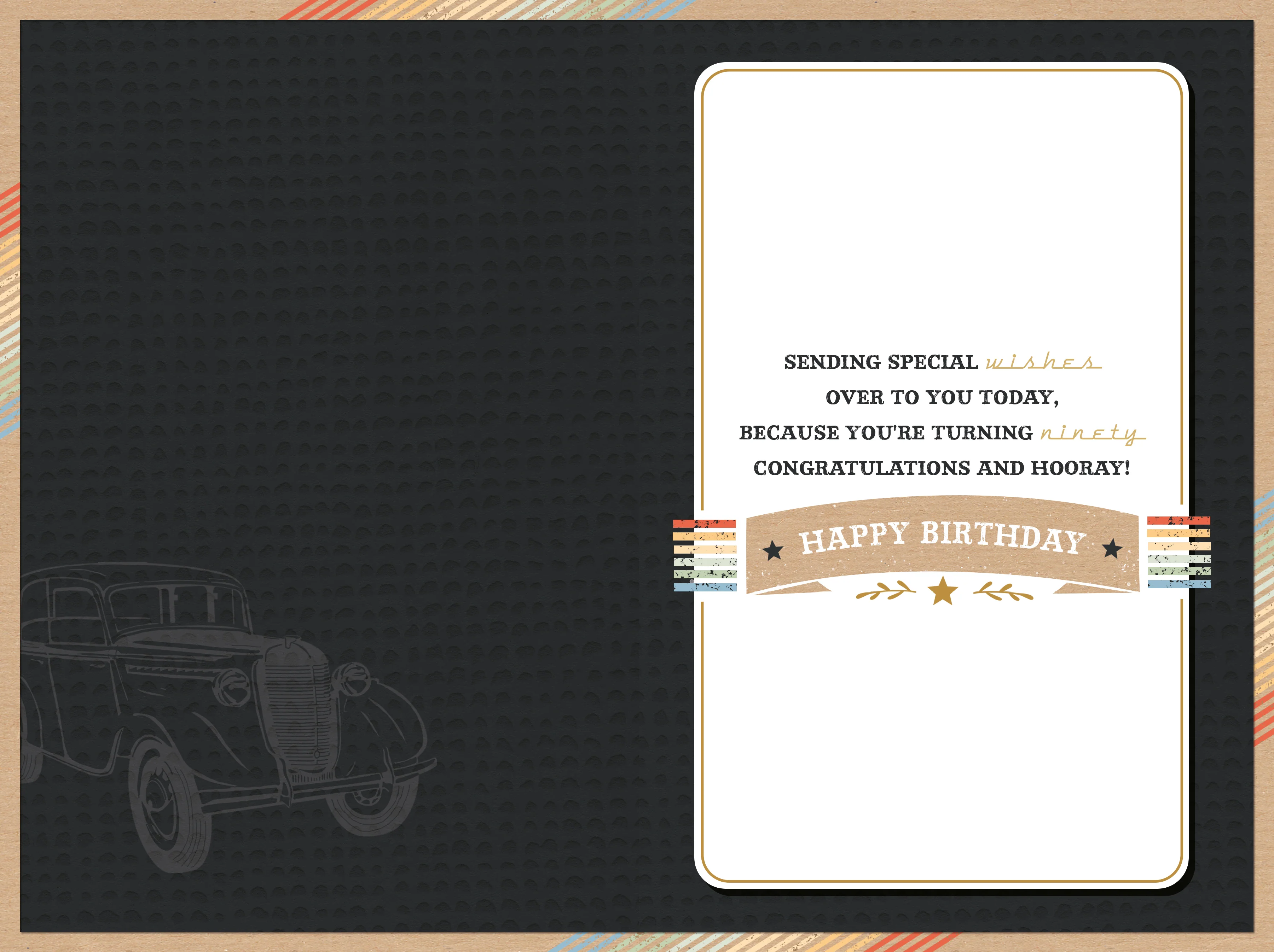 Luxury 90th Birthday Card For Him | Vintage Car Design By Wishing Well Studios 6 x 9" - Image 3