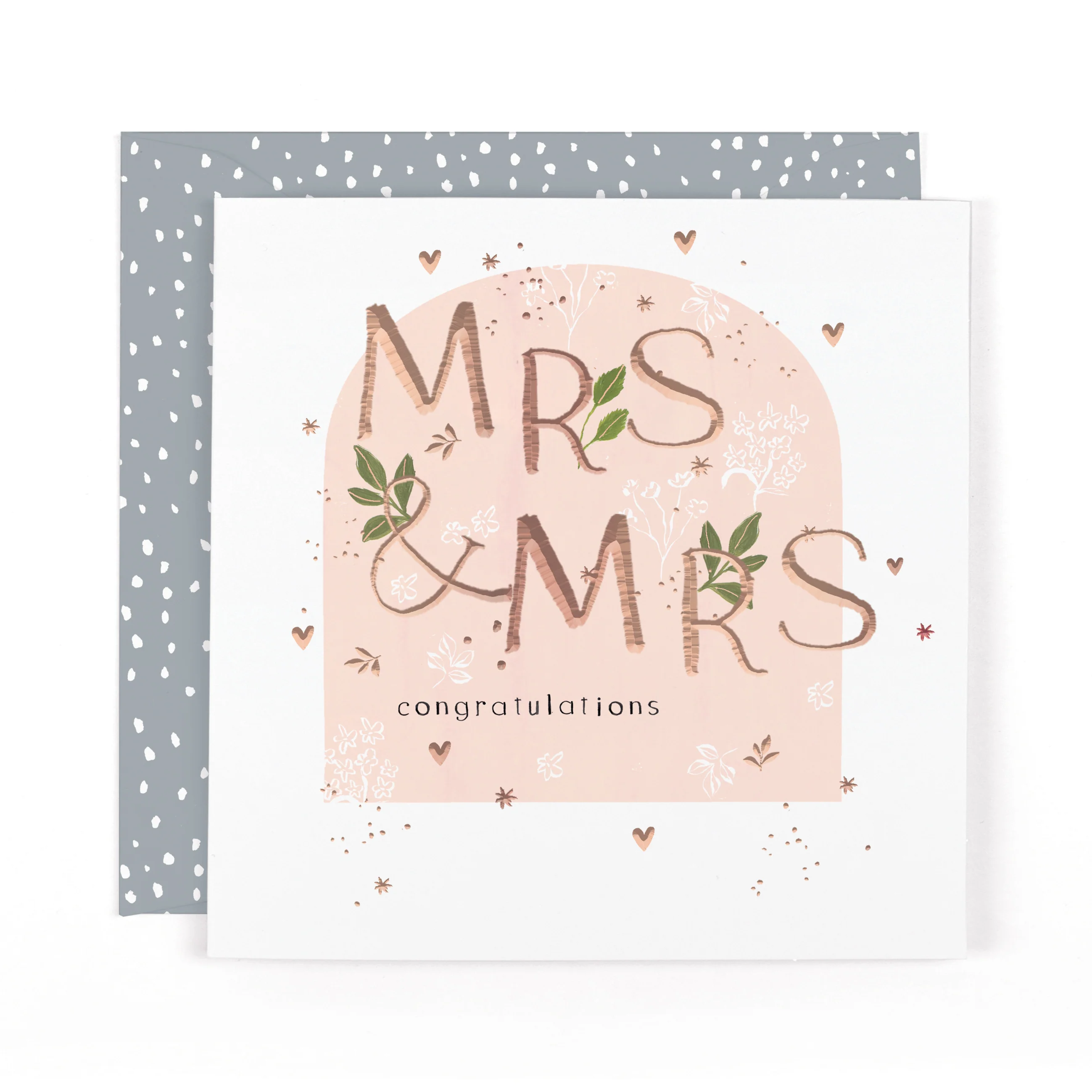 Luxury Foiled Mrs & Mrs Wedding Card - Contemporary Greeting Card, Botanique Range by Hotchpotch London 6 x 6"