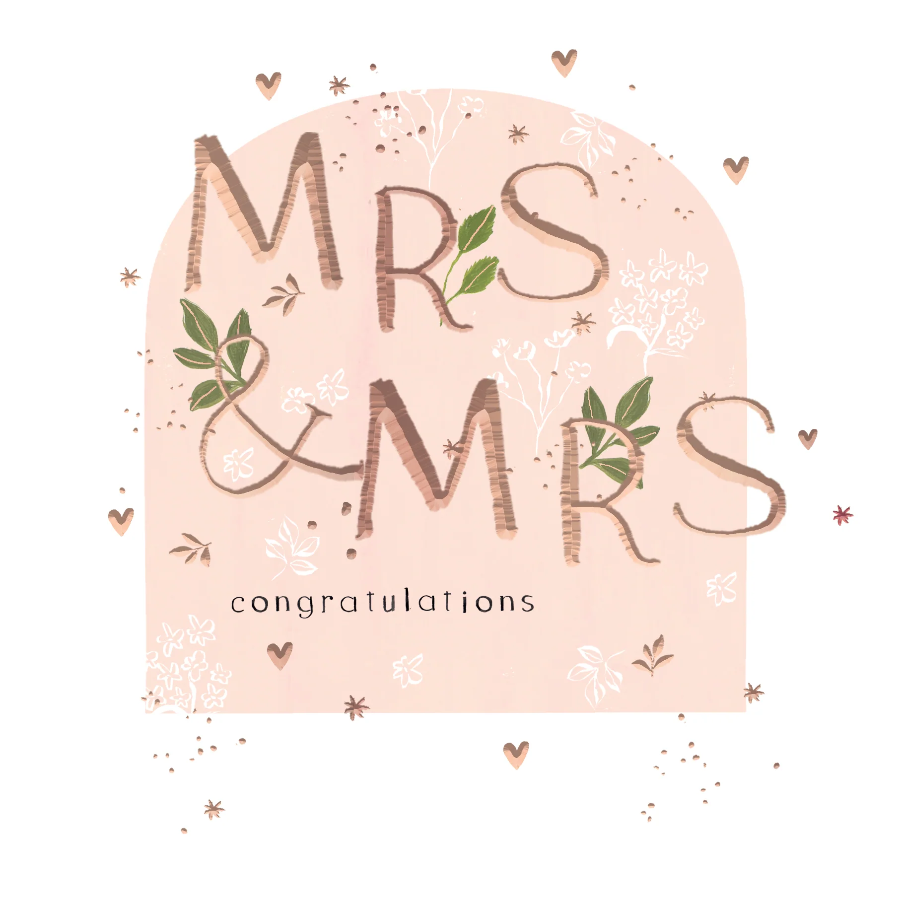 Luxury Foiled Mrs & Mrs Wedding Card - Contemporary Greeting Card, Botanique Range by Hotchpotch London 6 x 6" - Image 2