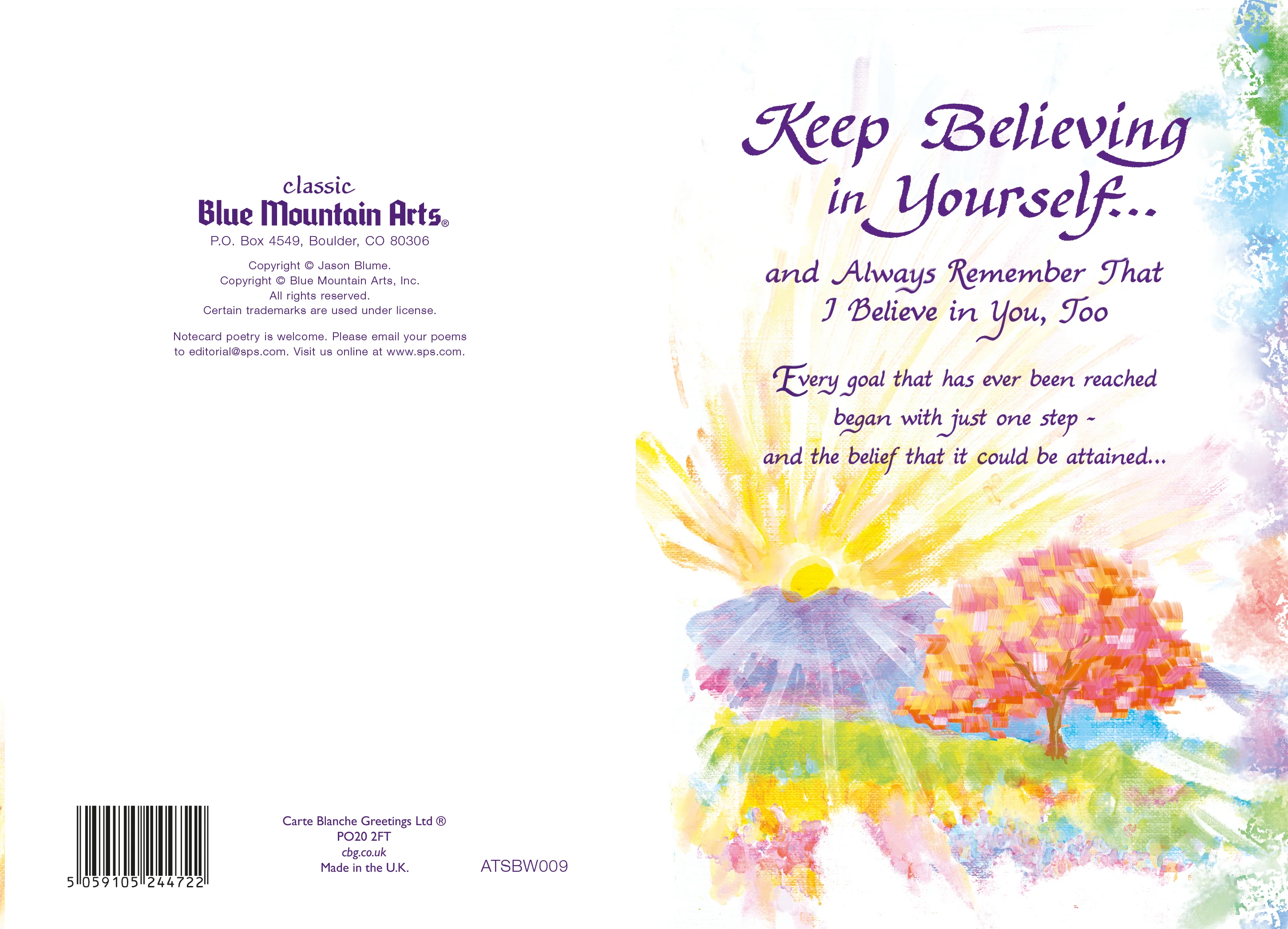 Luxury Fold Out Inspirational Keepsake Card 'Keep Believing In Yourself' - Unique Expressive Art Card With Original Verse 5 x 7 Inches (12 x 17 Cms) - Image 3