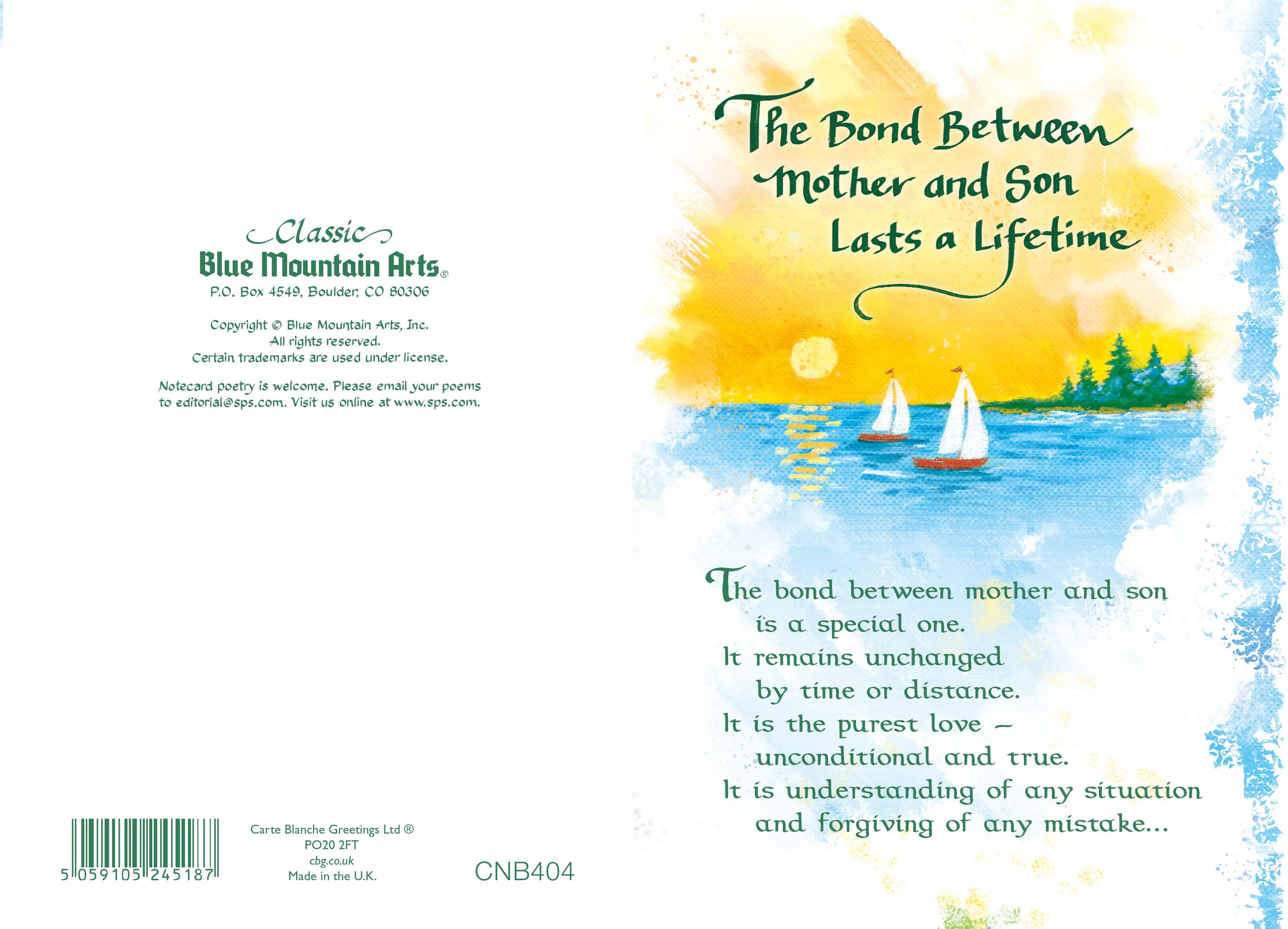 Luxury Fold Out Keepsake Greeting Card 'The Bond Between Mother And Son' - Unique Expressive Art Card With Original Verse 5 x 7 Inches (12 x 17 Cms) - Image 3