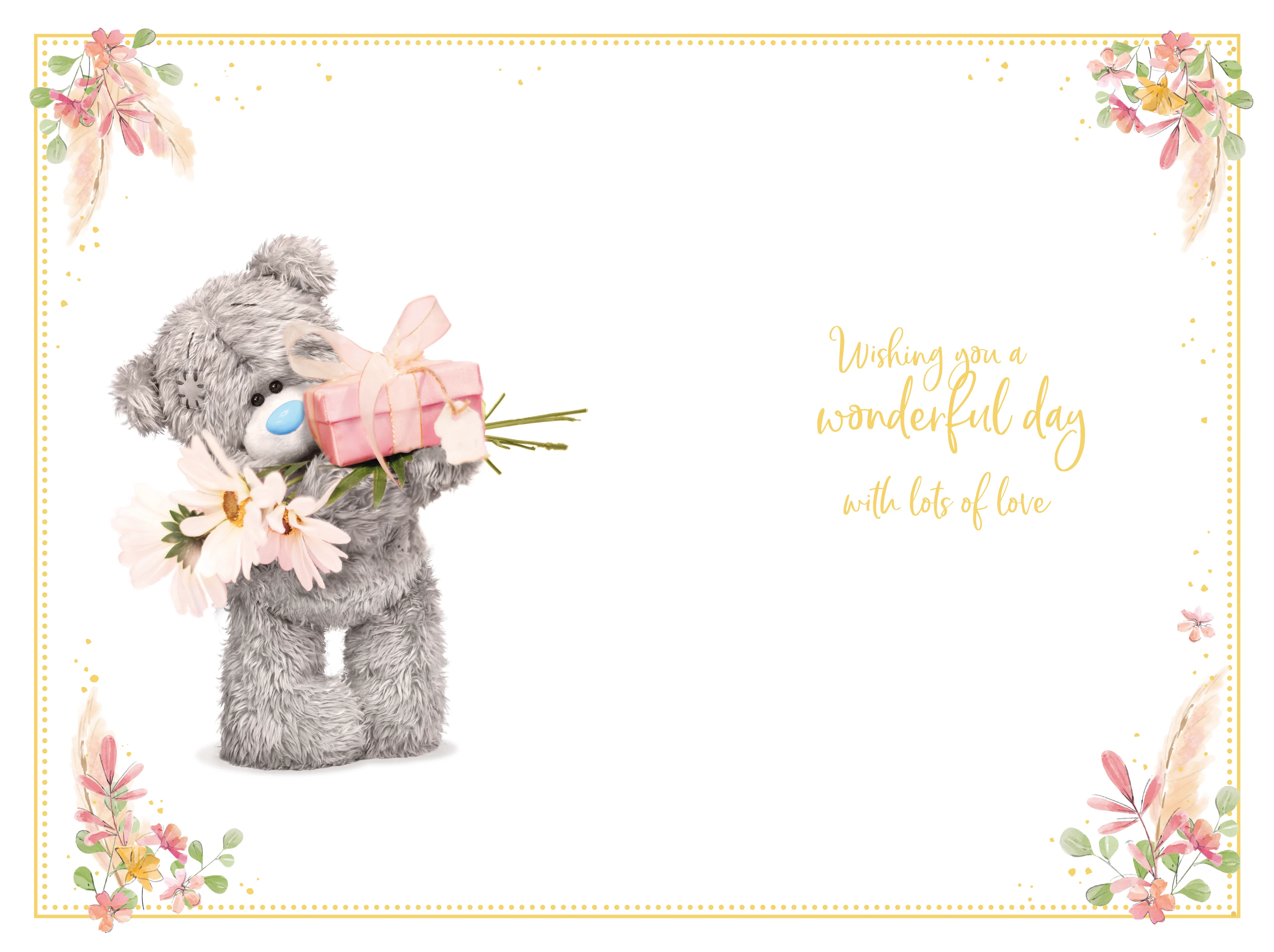 Me to You Fantastic Friend Tatty Teddy Bear Holding Flowers and Gift Birthday Greeting Card 6x9ins - Official Collection - Image 2