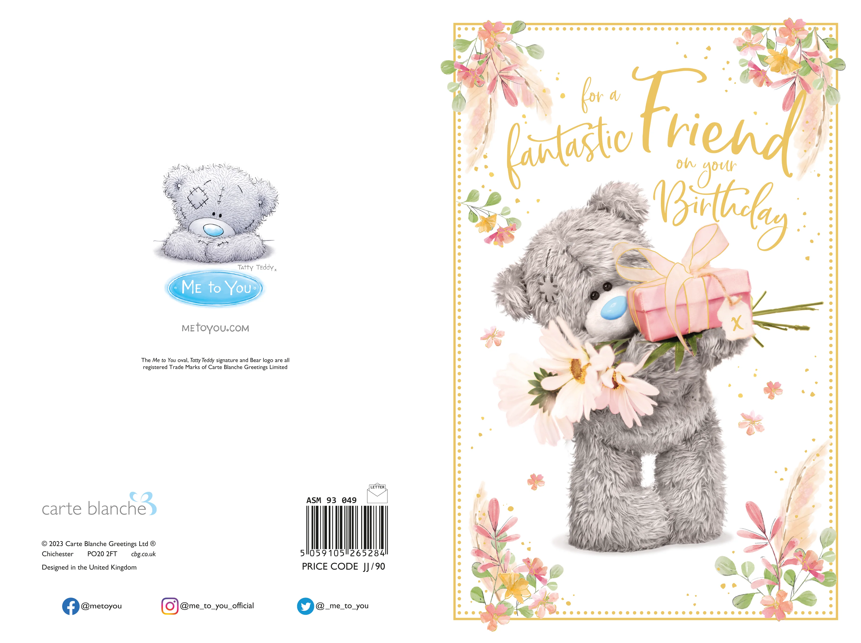 Me to You Fantastic Friend Tatty Teddy Bear Holding Flowers and Gift Birthday Greeting Card 6x9ins - Official Collection - Image 3