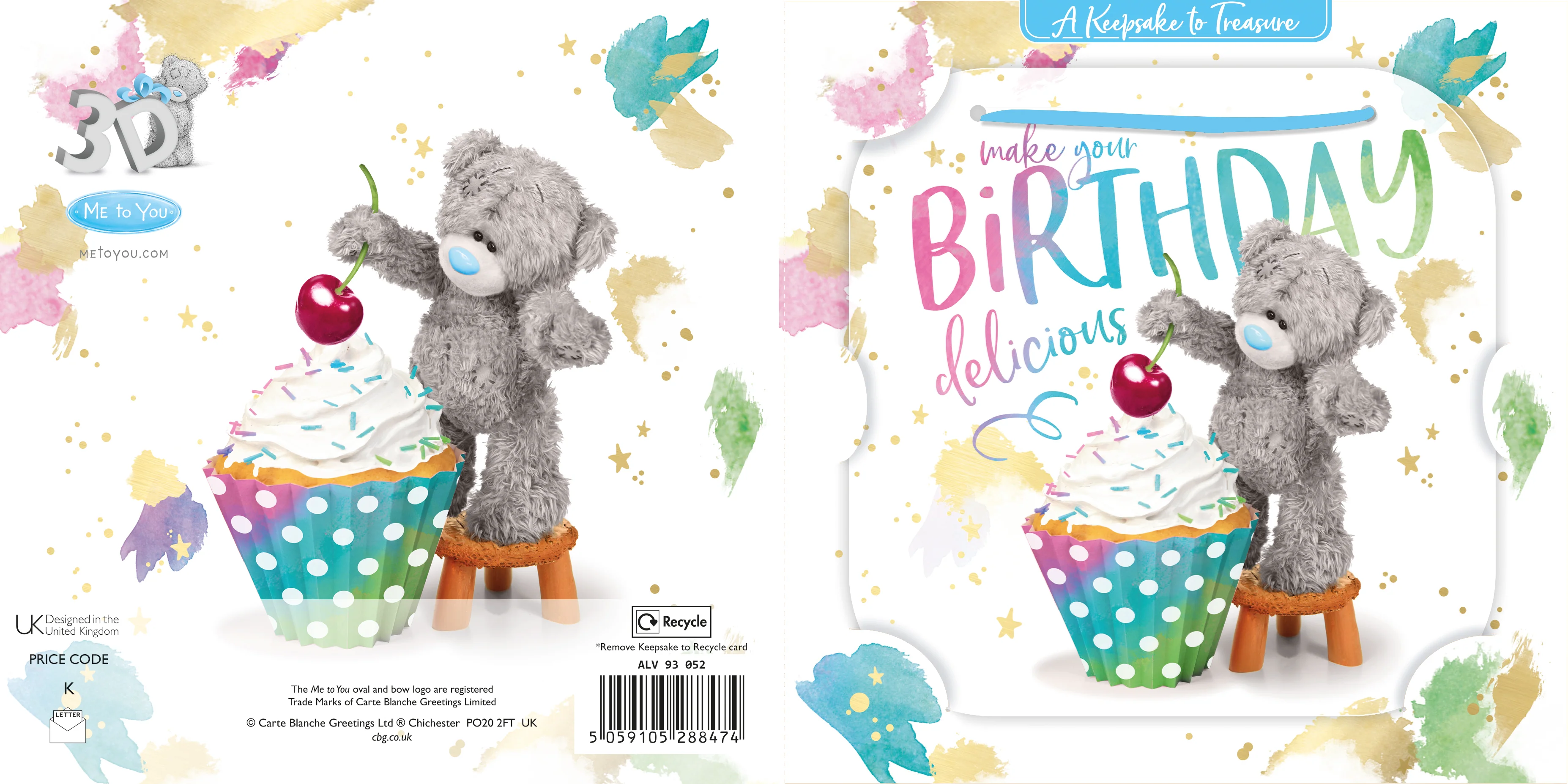 Me to You Tatty Teddy 3D Luxury Cherry And Cupcake Keepsake Birthday Card 6 x 6" - Official Collection - Image 3