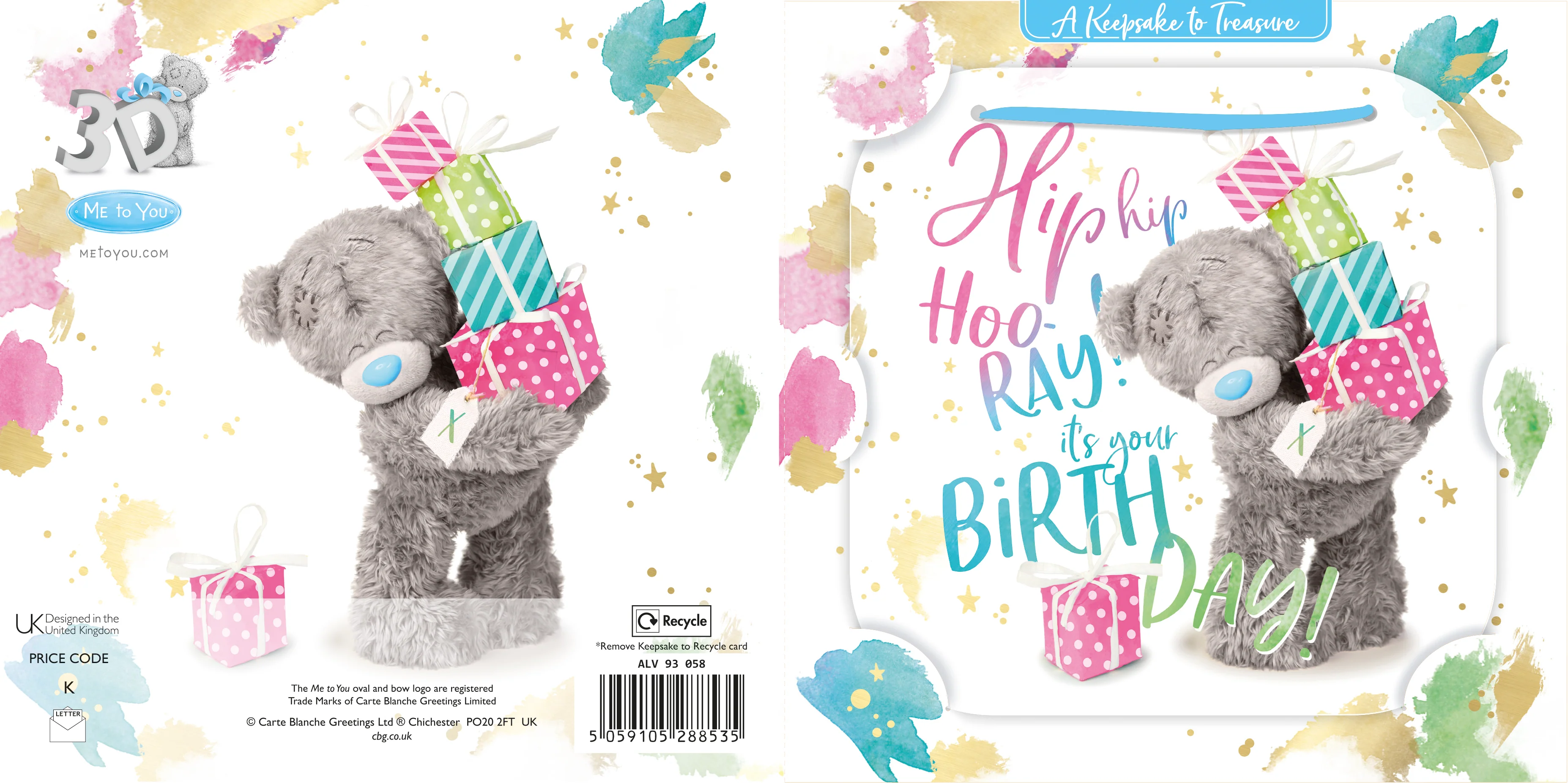 Me to You Tatty Teddy 3D Luxury Keepsake Birthday Card, Hip Hooray 6 x 6" - Official Collection - Image 3