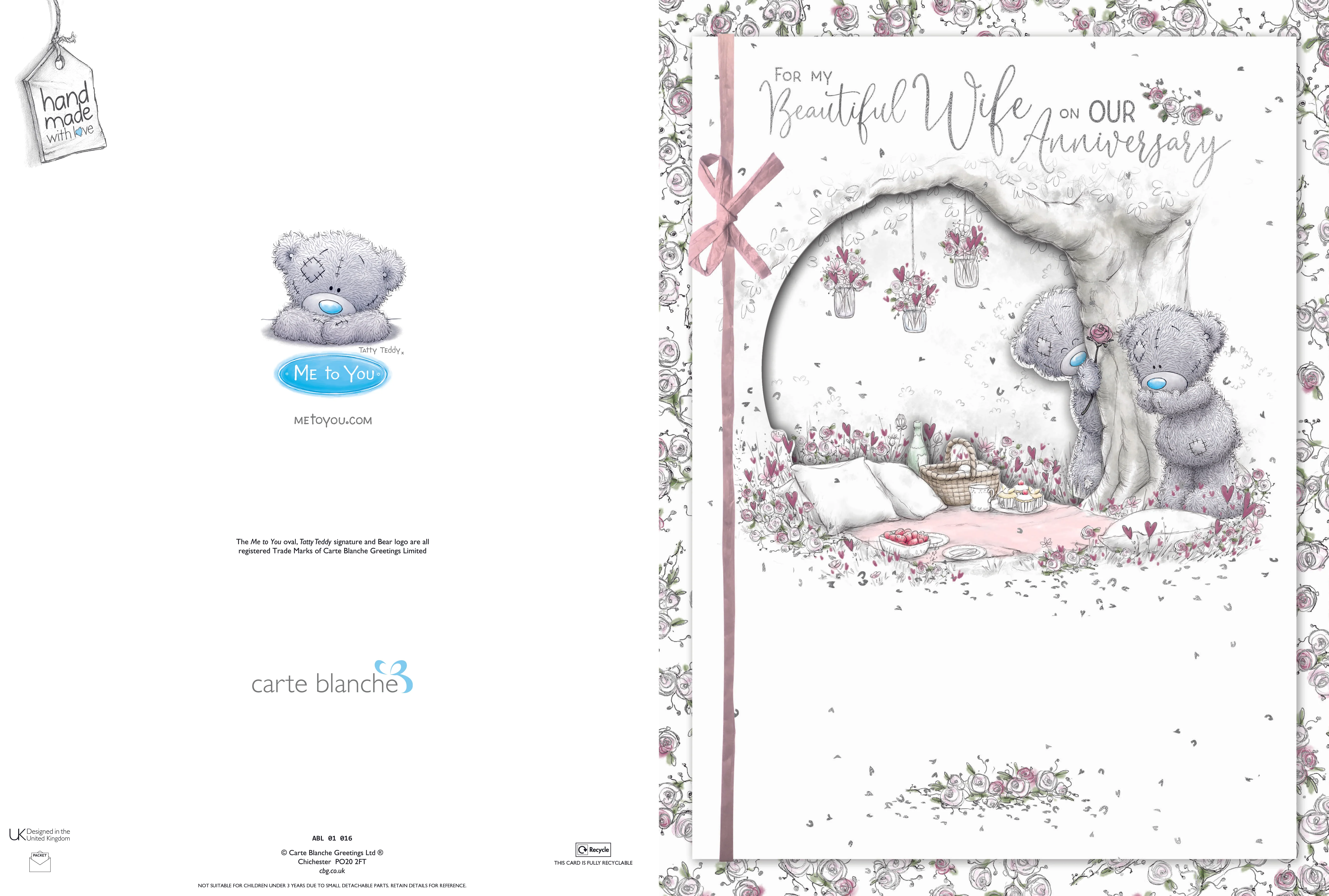 Me to You Tatty Teddy 'Beautiful Wife' Luxury Boxed Handmade Wedding Anniversary Card - Official Collection - Image 4
