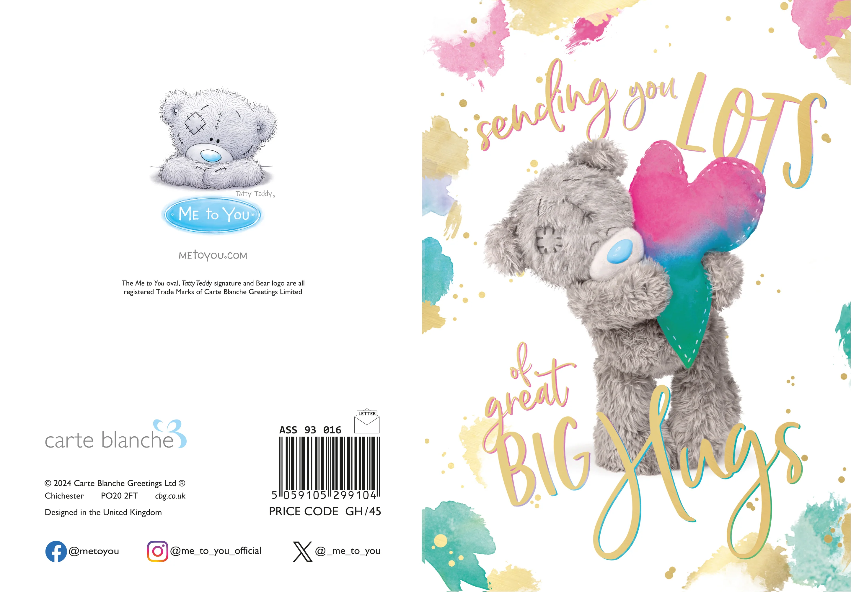 Me to You Tatty Teddy Card Sending Hugs Greetings Card | Blank Inside - 5 x 7" - Image 3
