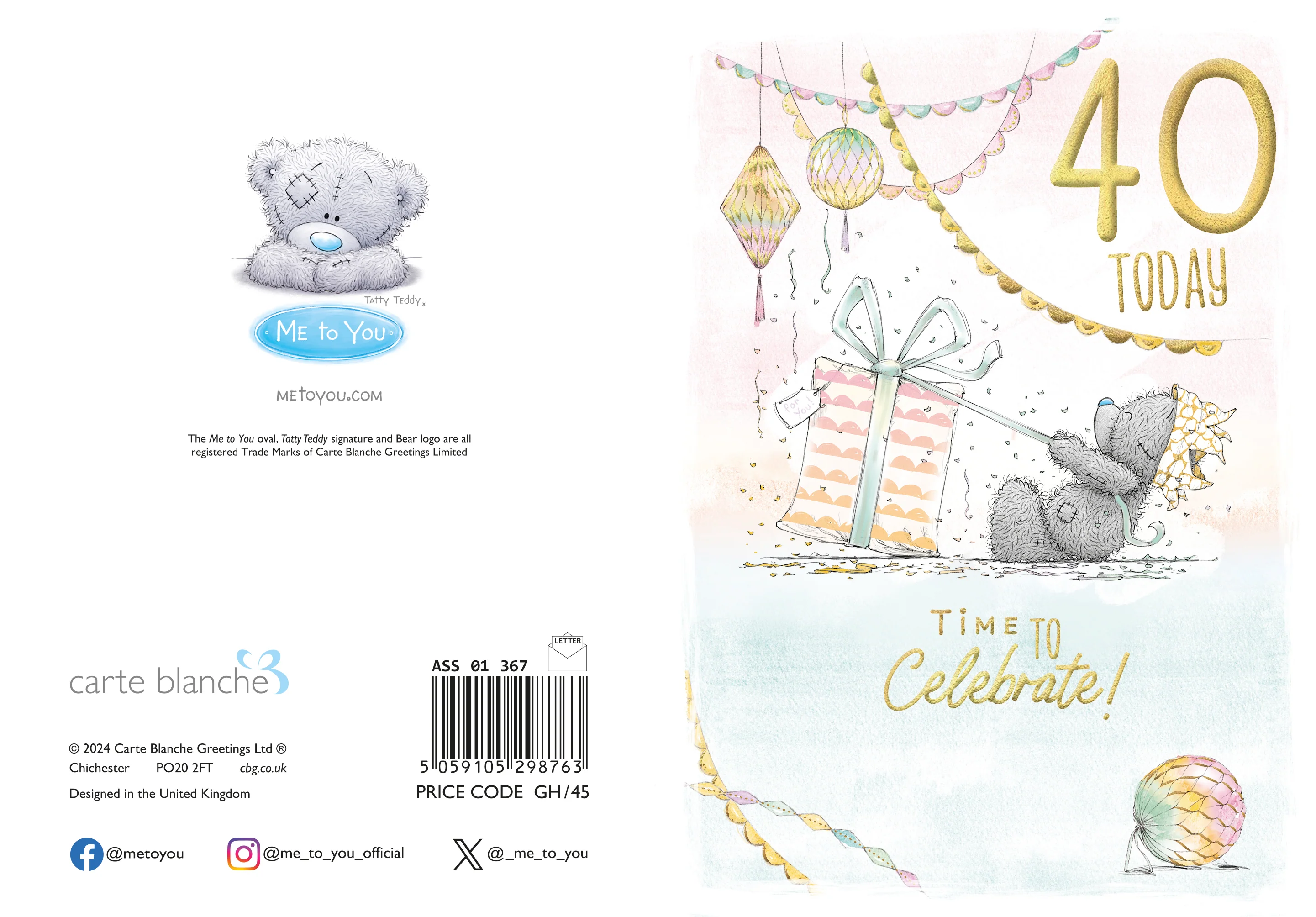 Me to You Tatty Teddy Cute 40th Birthday Card - 5 x 7" - Image 3