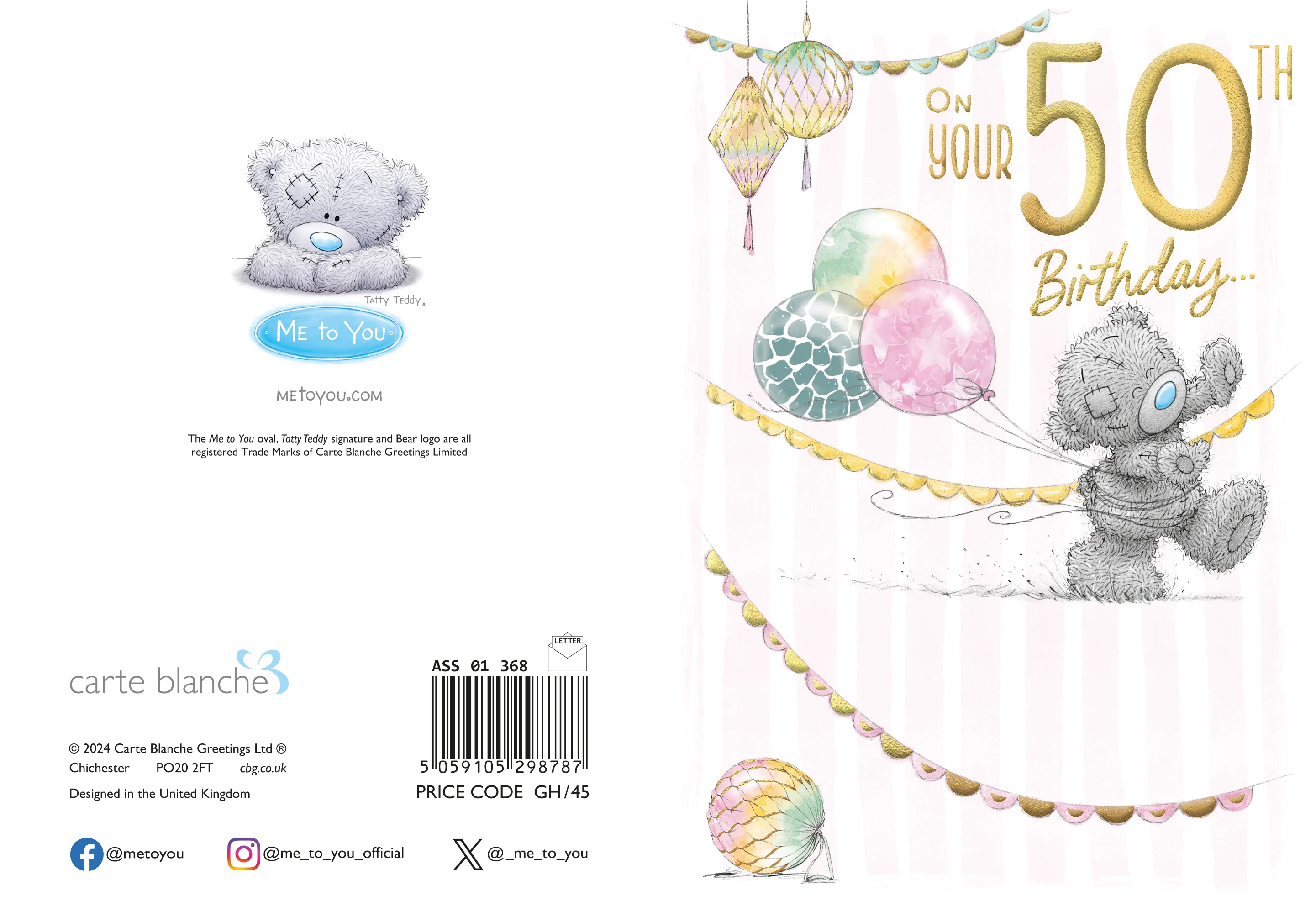 Me to You Tatty Teddy Cute 50th Birthday Card -  5 x 7" - Image 3