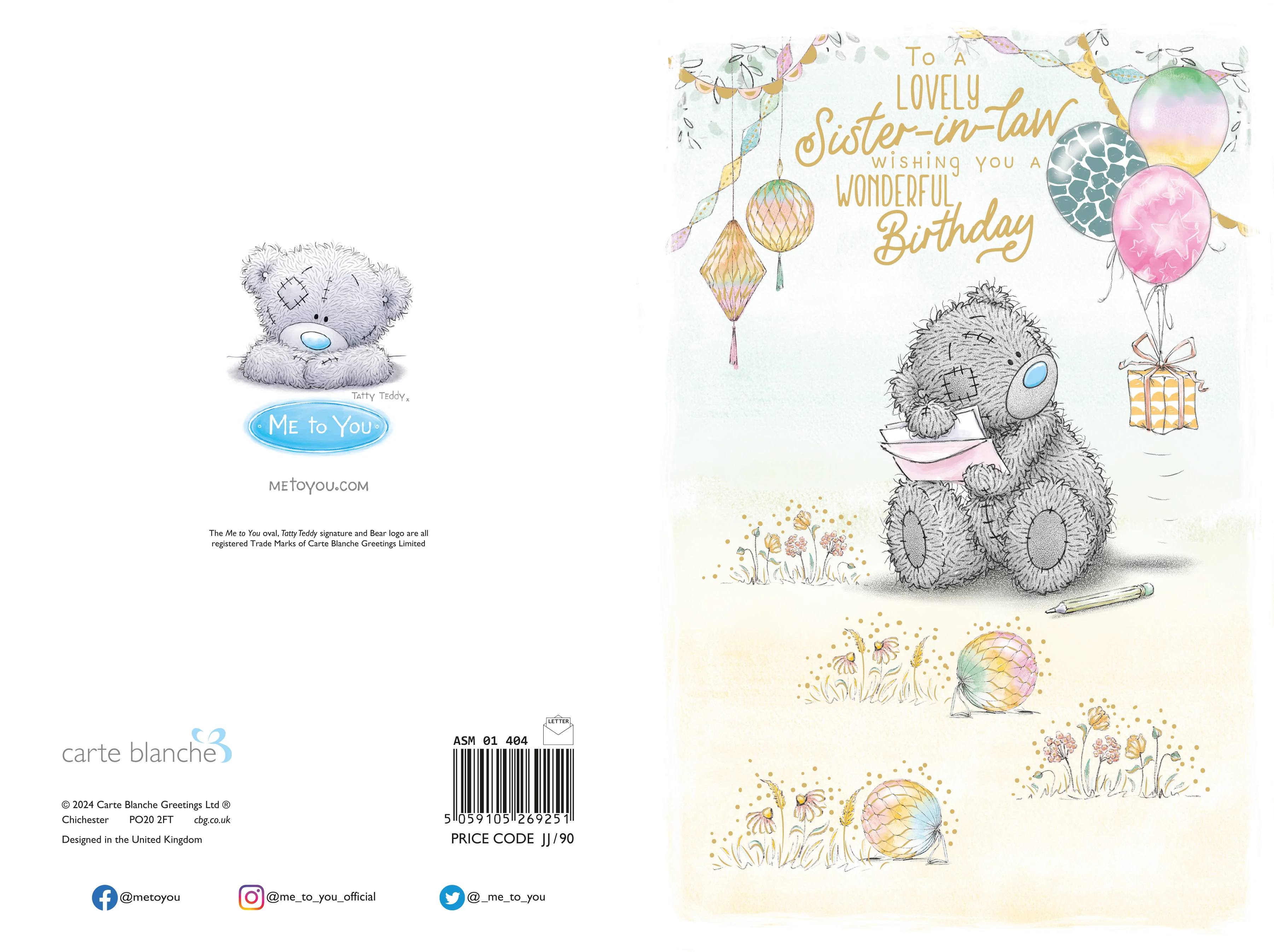 Me to You Tatty Teddy Cute Birthday Card For A Lovely Sister-In-Law - Official Collection - Image 3