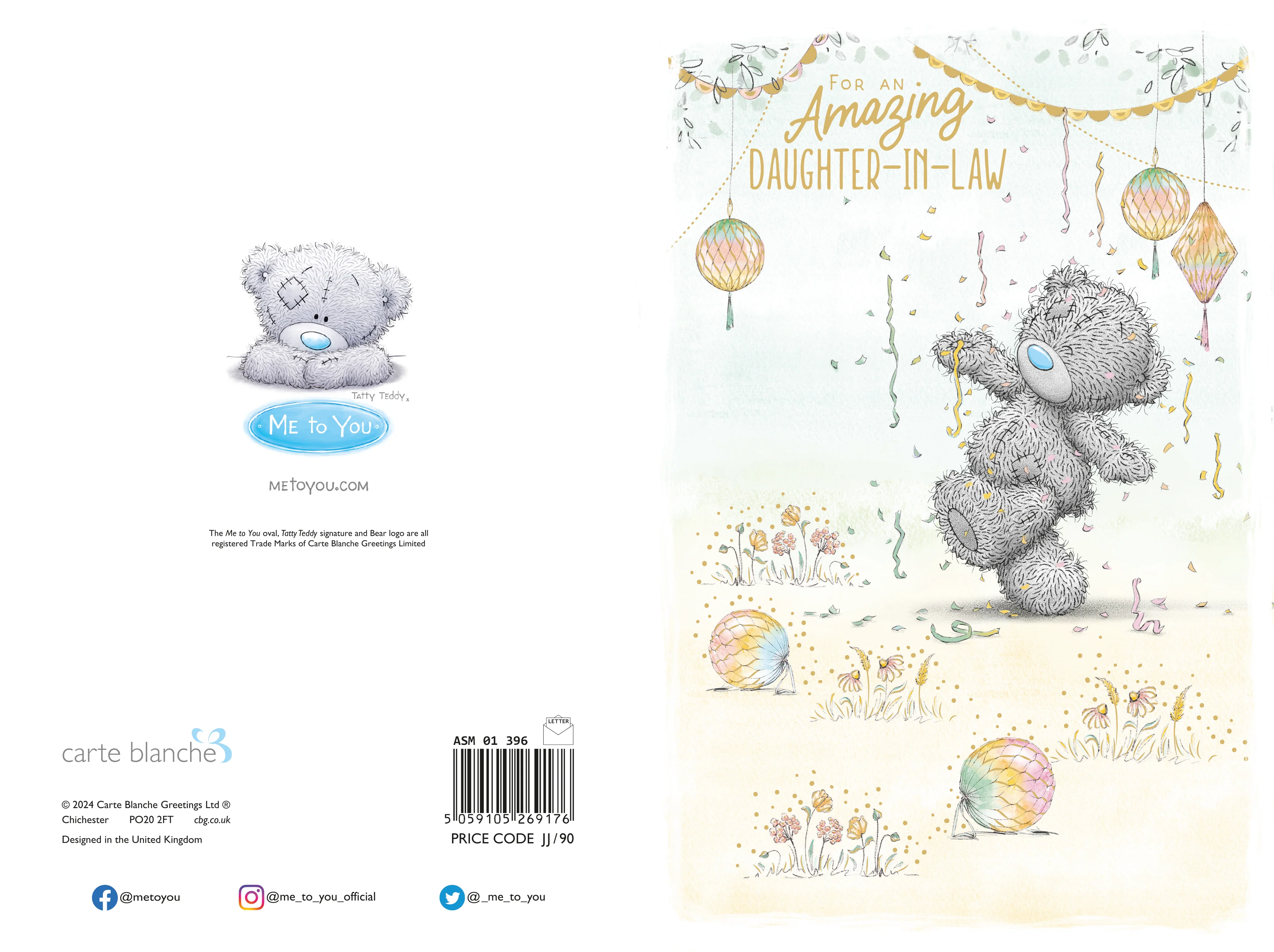 Me to You Tatty Teddy Cute Birthday Card For Daughter-In-Law, Bear With Party Streamers - Official Collection - Image 3
