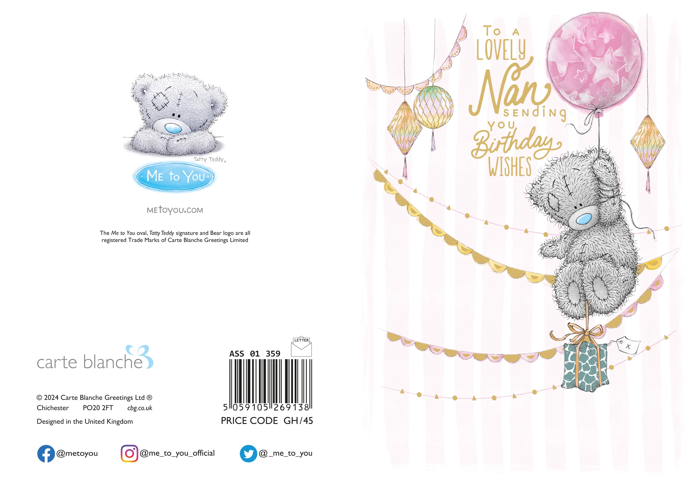 Me to You Tatty Teddy Cute Birthday Card For Special Nan - Official Collection - Image 3