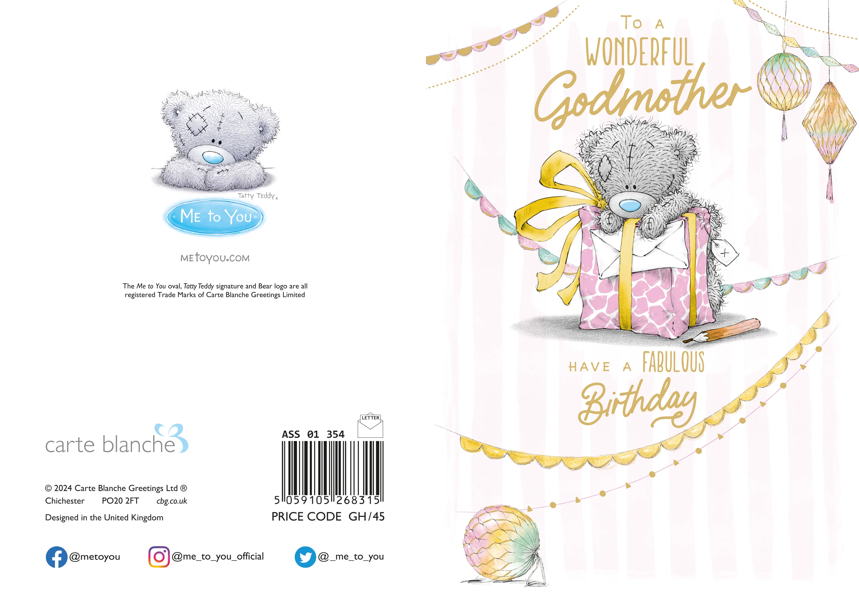 Me to You Tatty Teddy Cute Birthday Greetings Card 'To A Wonderful Godmother' - Official Collection - Image 3