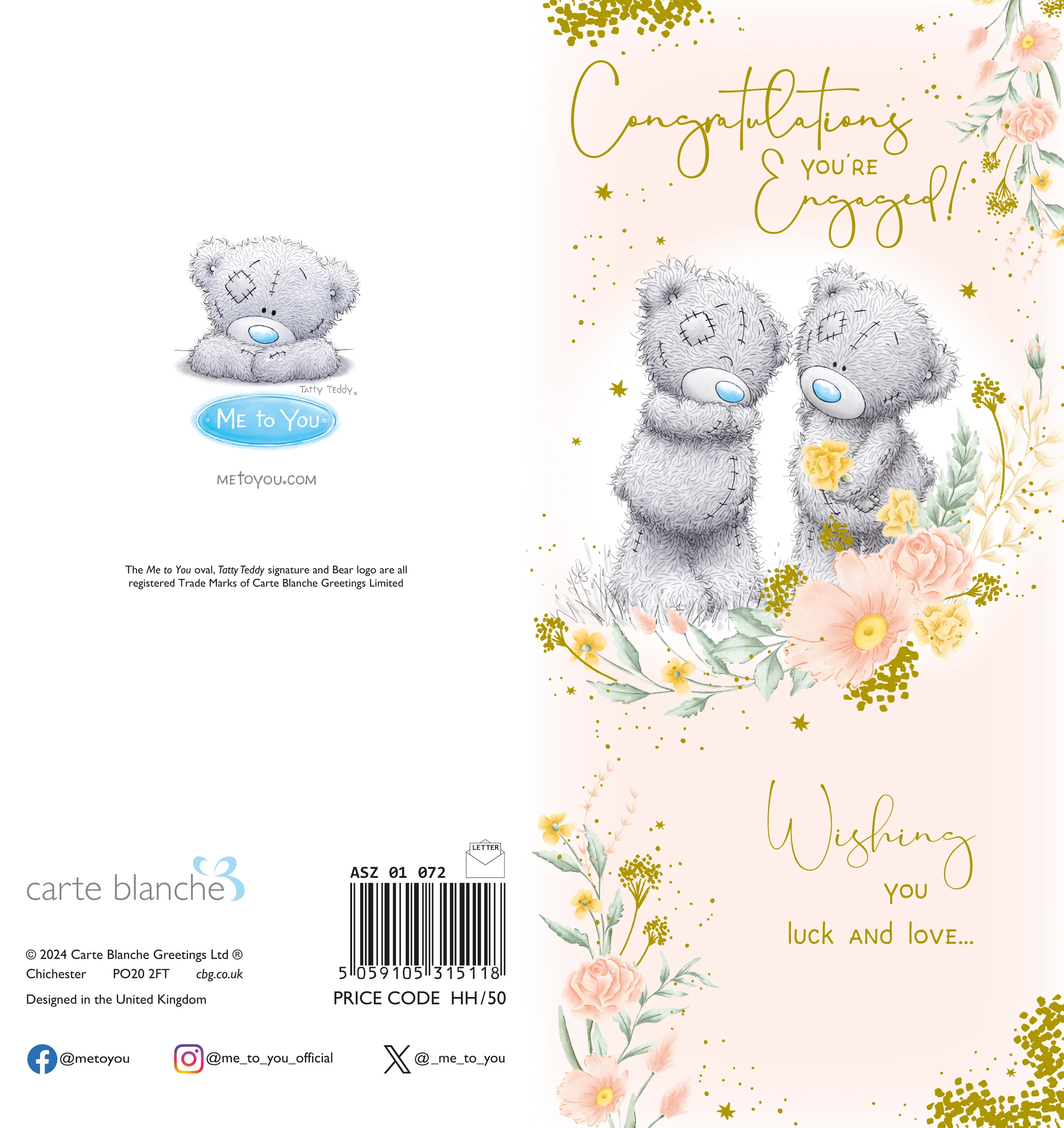 Me to You Tatty Teddy Cute Engagement Card With Gold Foil Detail 4x8 inches - Image 3