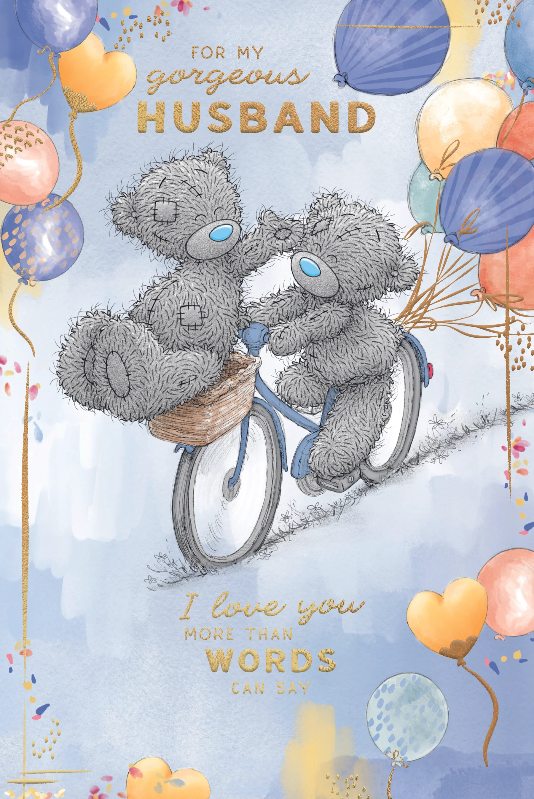 Me To You Tatty Teddy Gorgeous Husband Luxury Gold Foil Birthday Card, 6 X 9 Inches - Official Collection