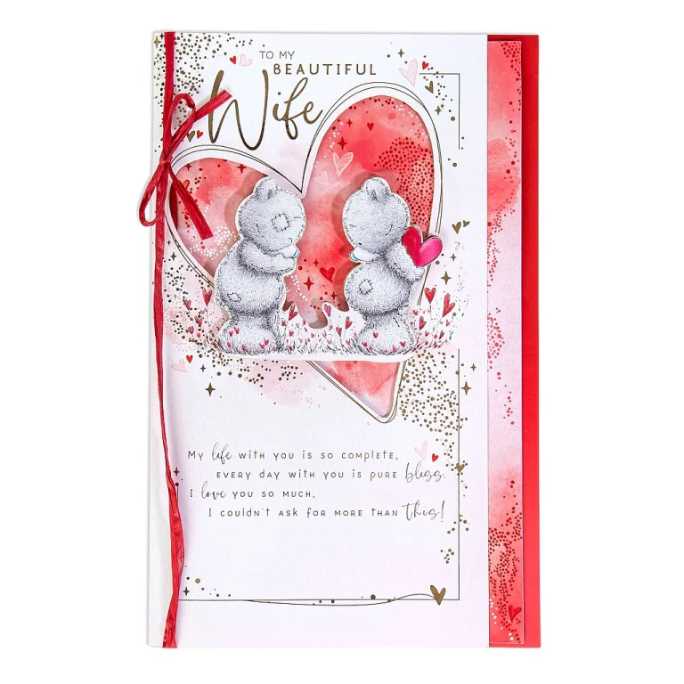 Me to You Tatty Teddy Hand Made Valentine's Day Card 'To my Beautiful Wife' 7 x 11"