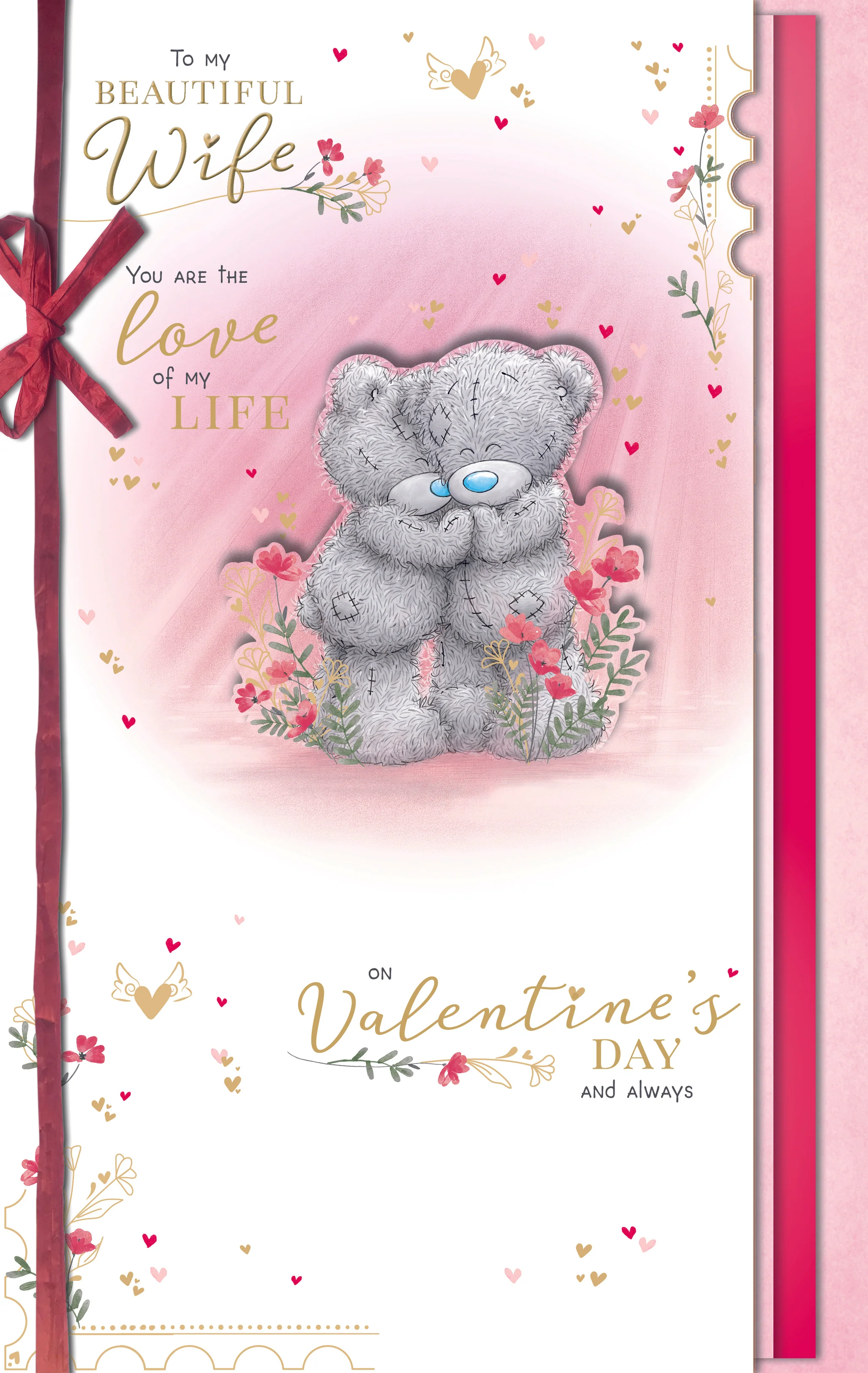 Me to You Tatty Teddy Hand Made Valentine's Day Card 'To my Beautiful Wife' 7 x 11" - Official Collection