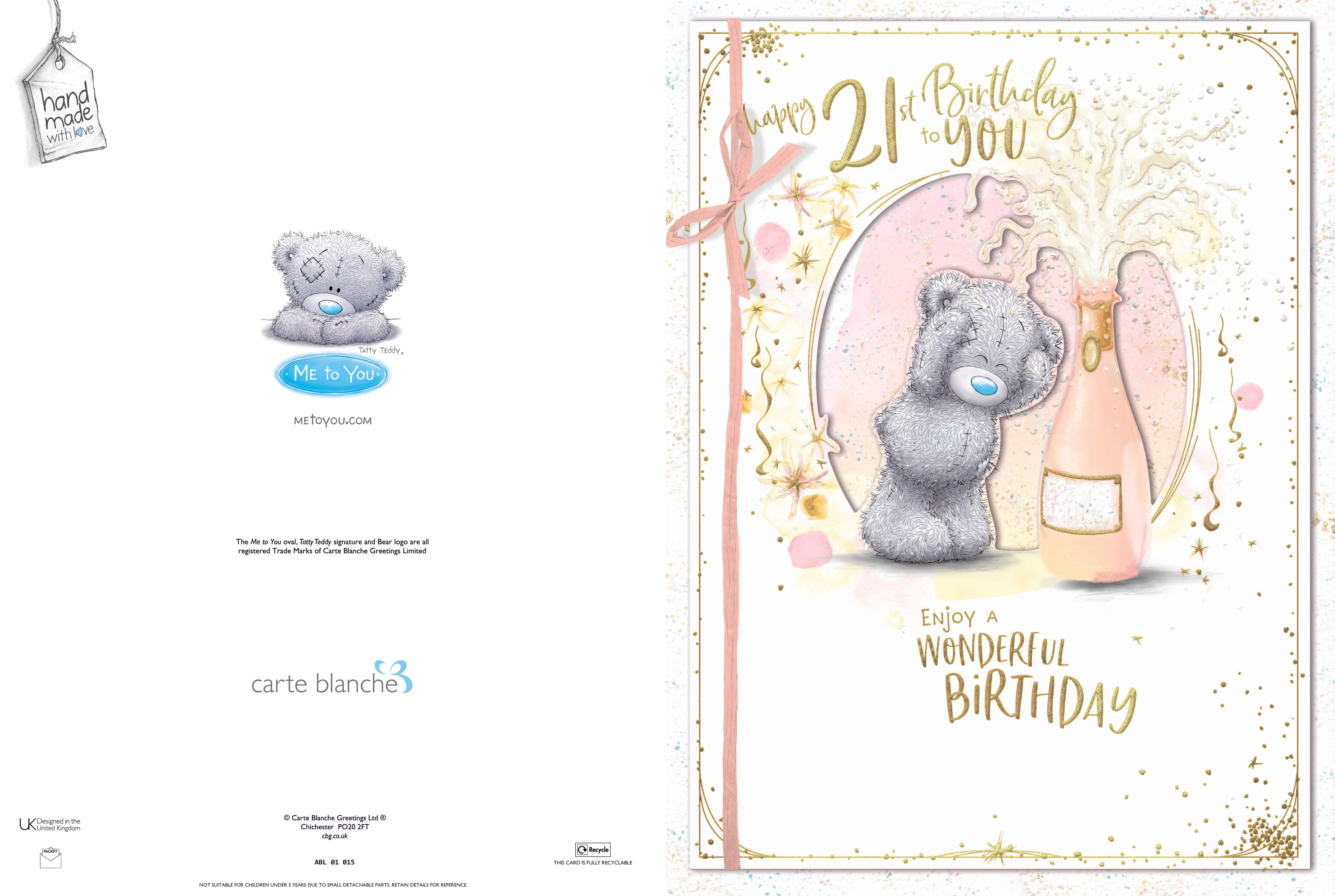 Me To You Tatty Teddy Large Luxury Boxed Handmade 21st Birthday Card - Image 4