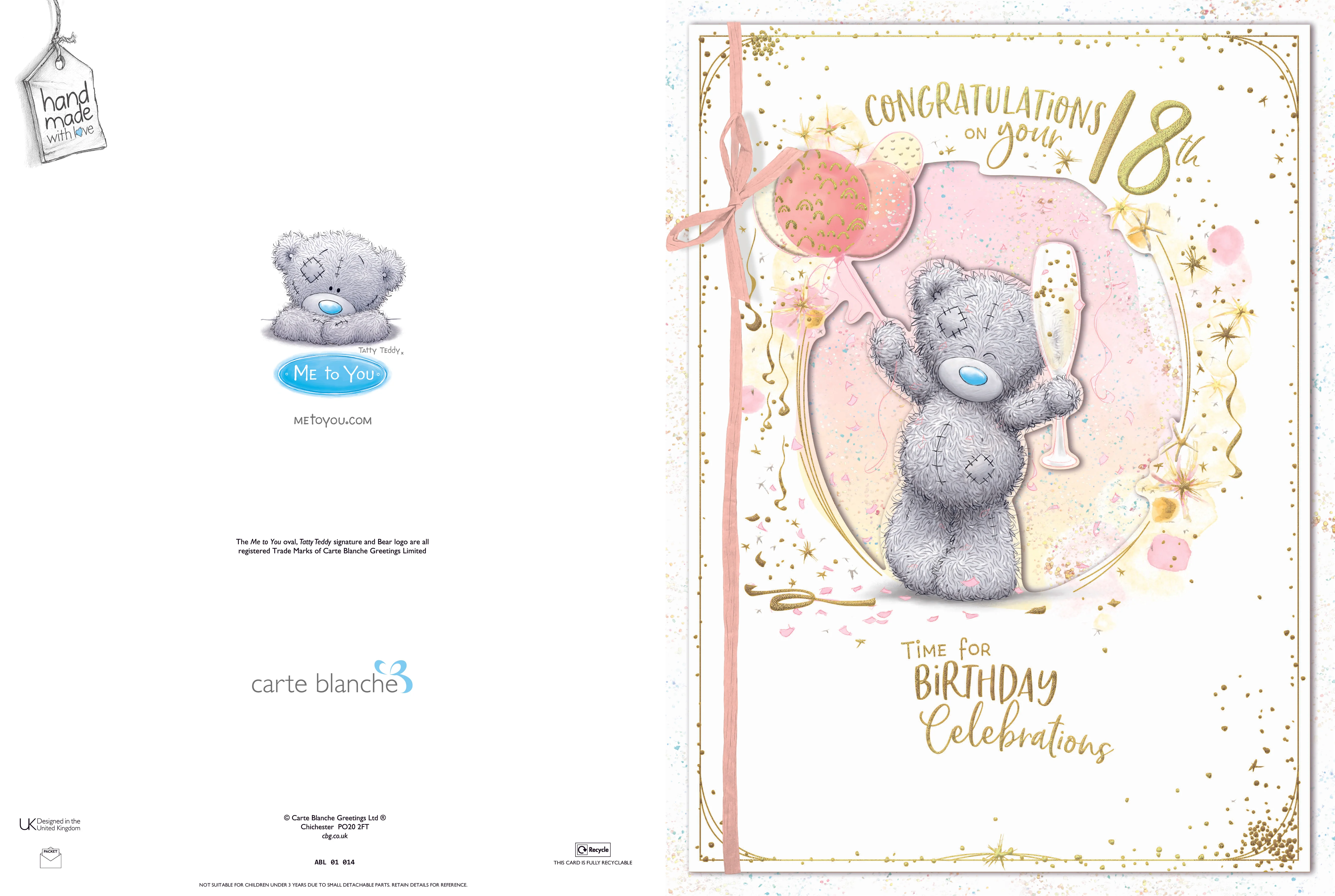Me To You Tatty Teddy Large Luxury Boxed Handmade 18th Birthday Card - Image 4