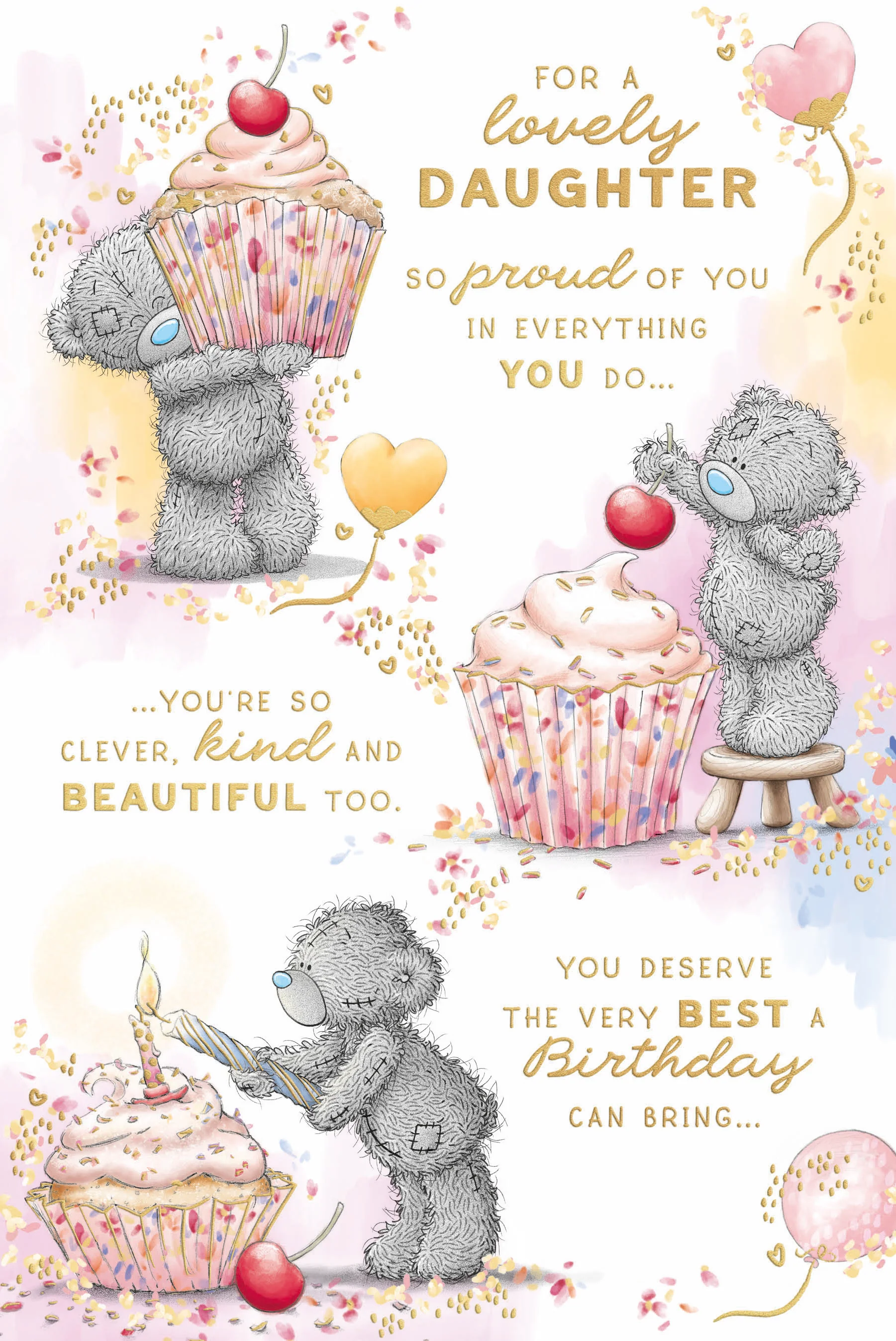 Me to You Tatty Teddy Lovely Daughter Bear With Cupcake Luxury Gold Foil Birthday Card, 6 X 9 Inches - Official Collection