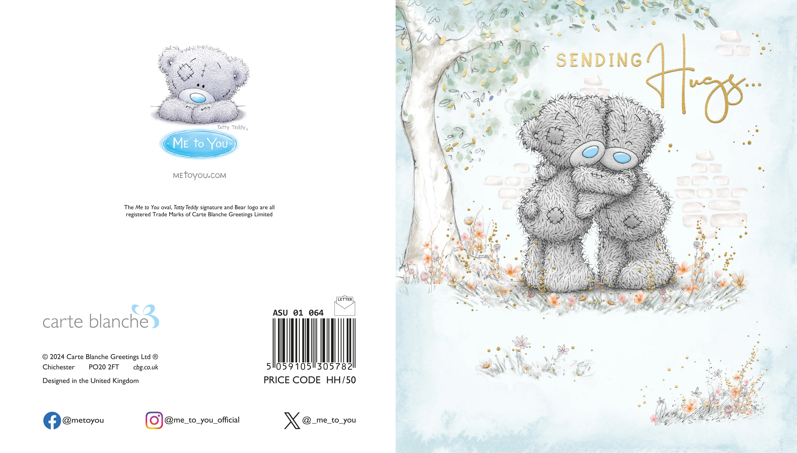 Me to You Tatty Teddy 'Sending Hugs' Thoughtful Greeting Card 5 x 6" - Official Collection - Image 3