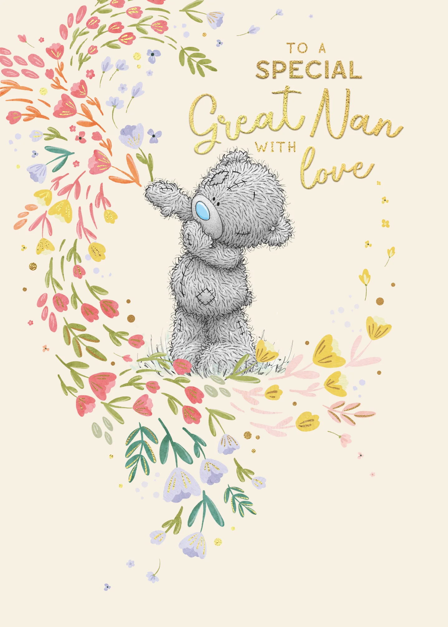Me to You Tatty Teddy 'To A Special Great Nan' Luxury Gold Foil Mother's Day Card, 5 X 7 Inches - Official Collection