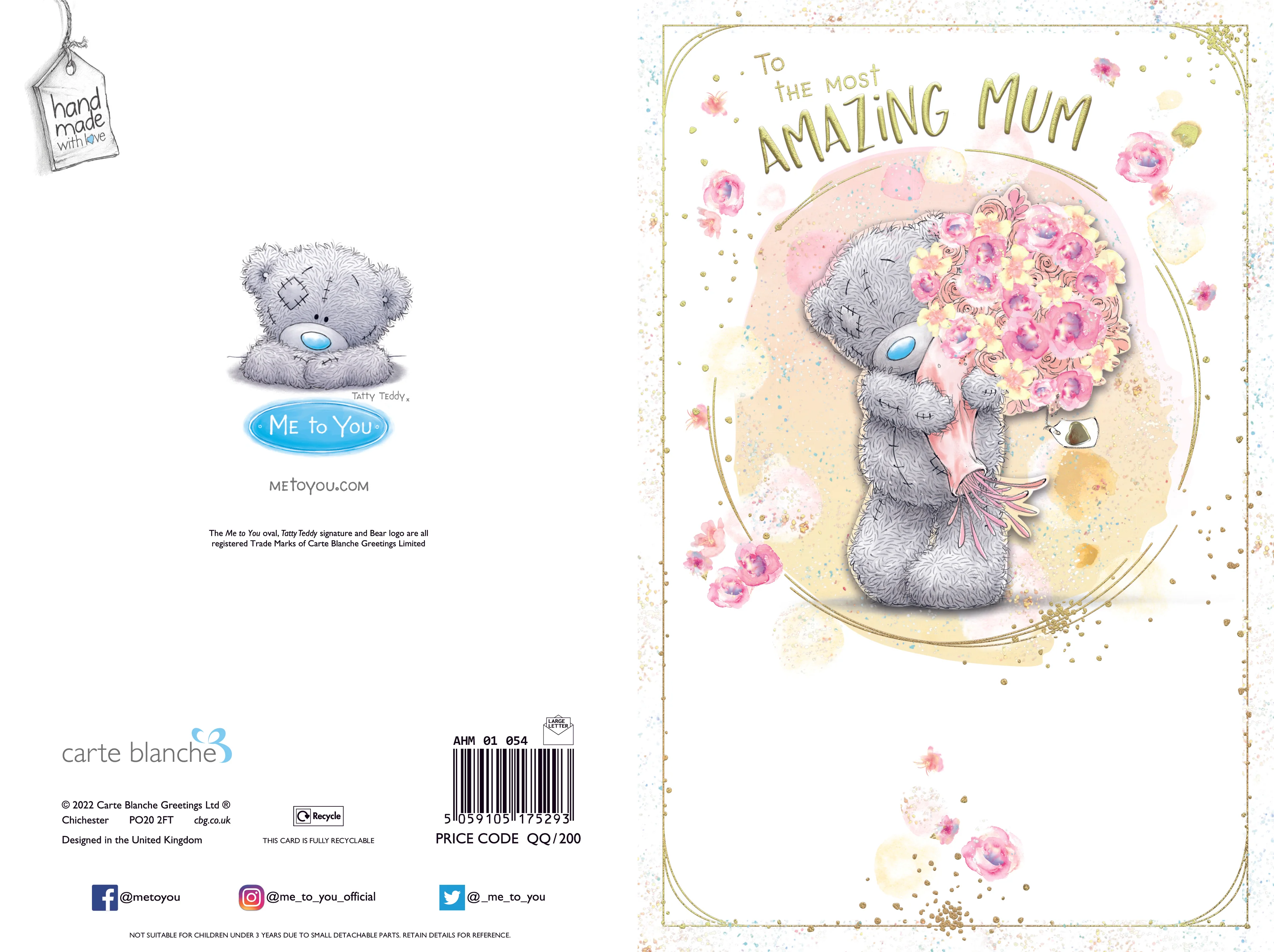 Me to You Tatty Teddy To An Amazing Mum Luxury Handmade Birthday Card 6x9ins - Official Collection - Image 3