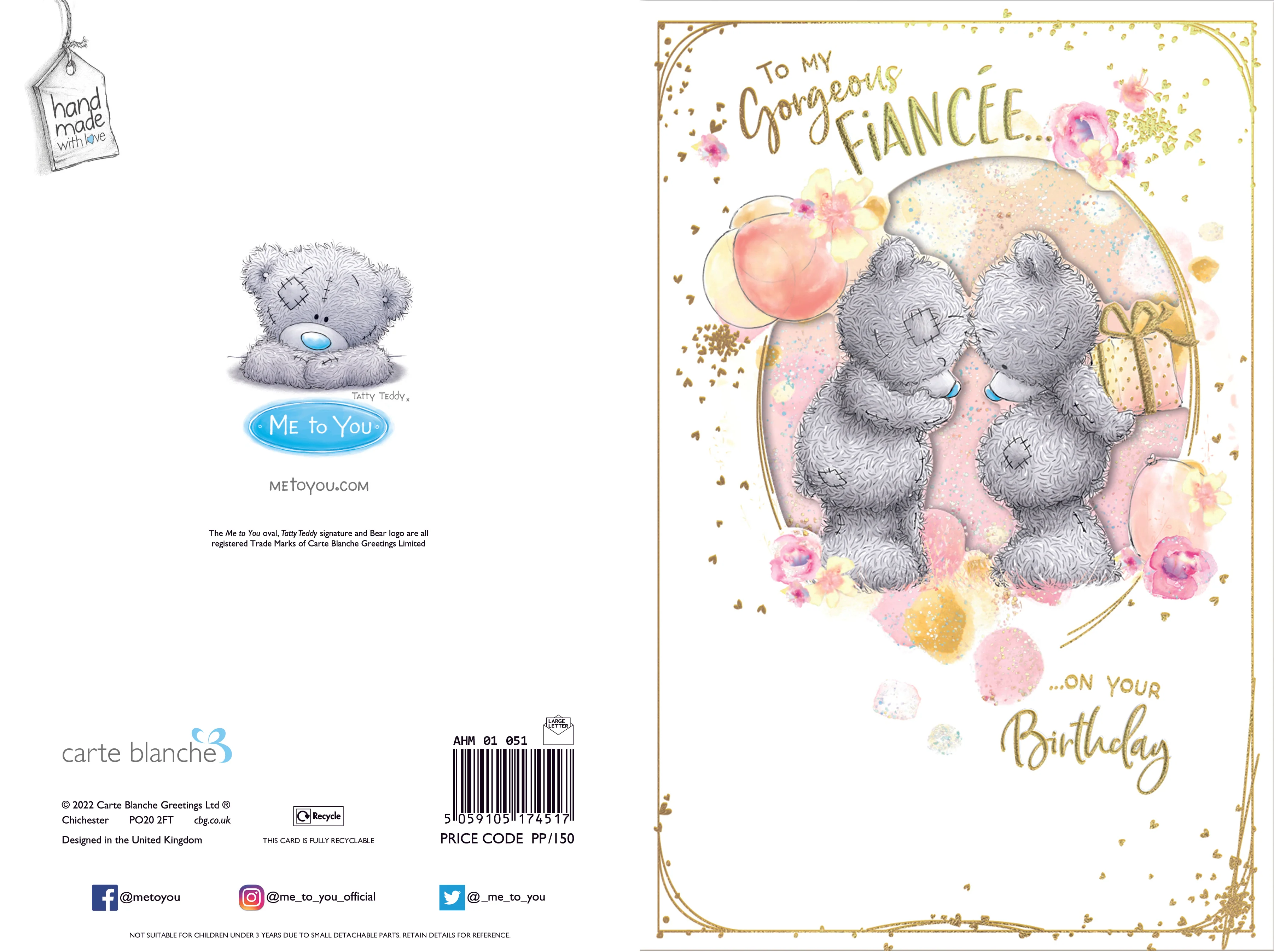 Me to You Tatty Teddy To My Gorgeous Fiancée Luxury Handmade Birthday Card 6x9ins - Official Collection - Image 3