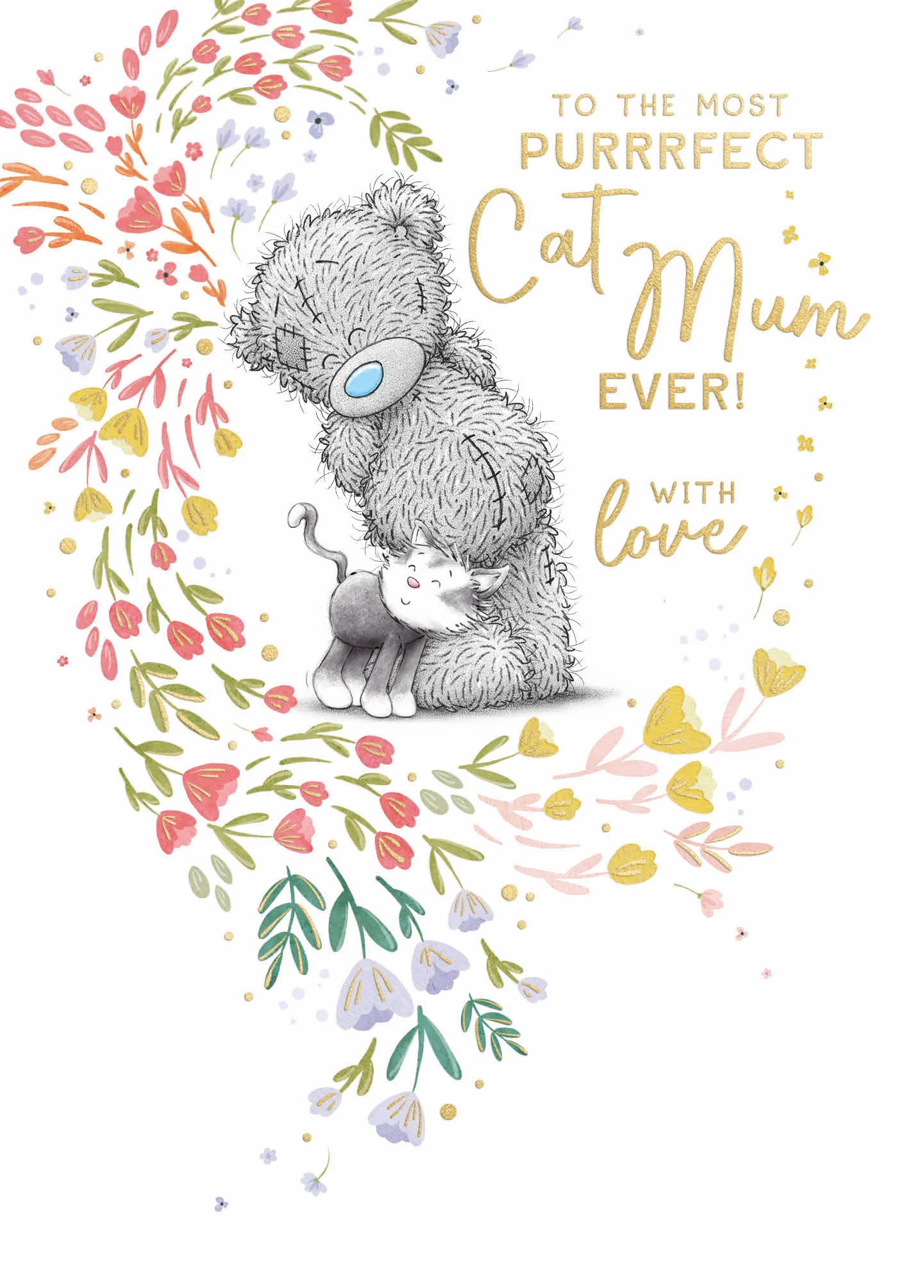 Me to You Tatty Teddy 'To The Most Purrrfect Cat Mum' Luxury Gold Foil Mother's Day Card, 5 X 7 Inches - Official Collection