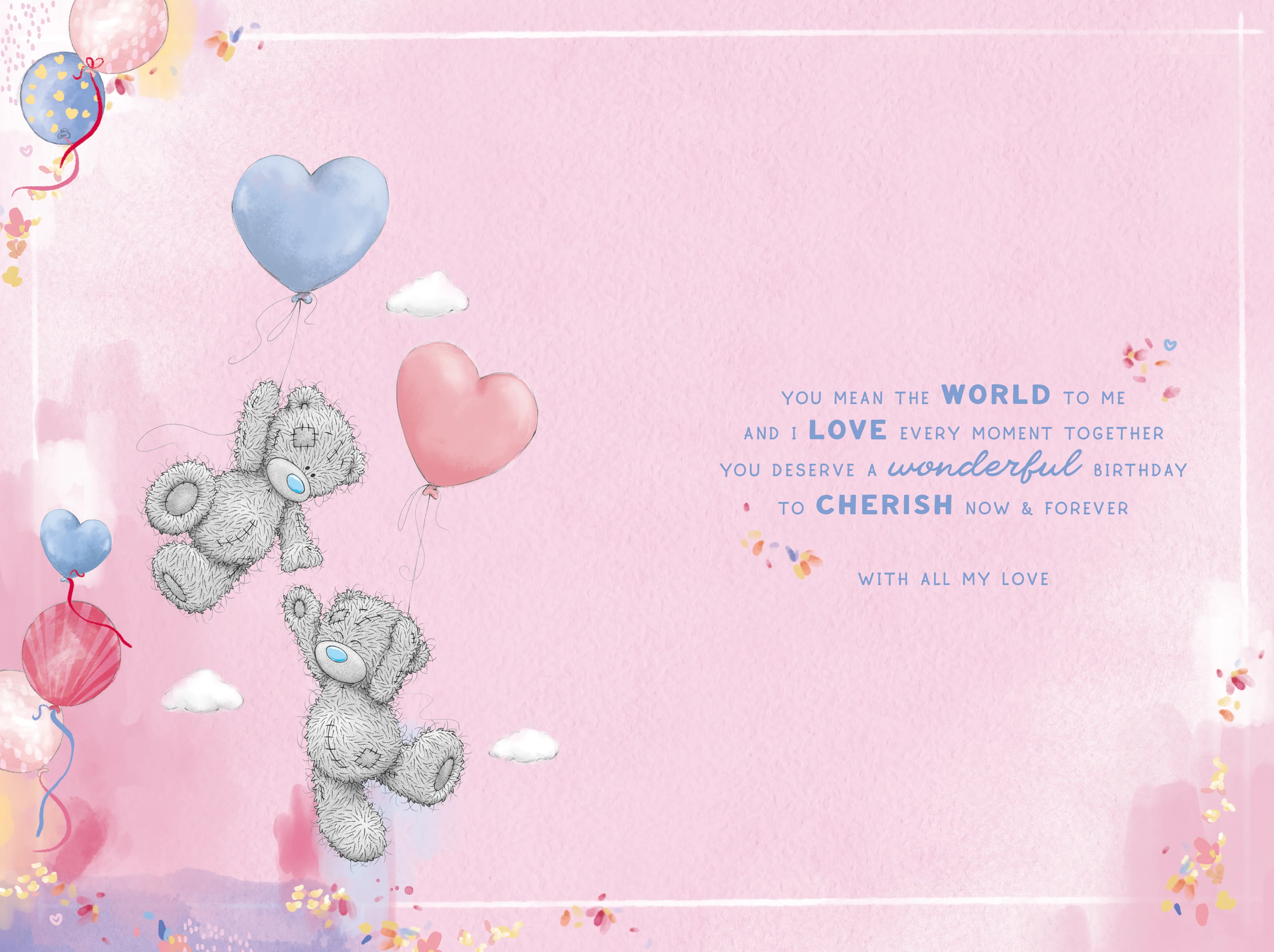 Me To You Tatty Teddy To The One I Love Bears With Balloons Luxury Gold Foil Birthday Card, 6 X 9 Inches - Official Collection - Image 2