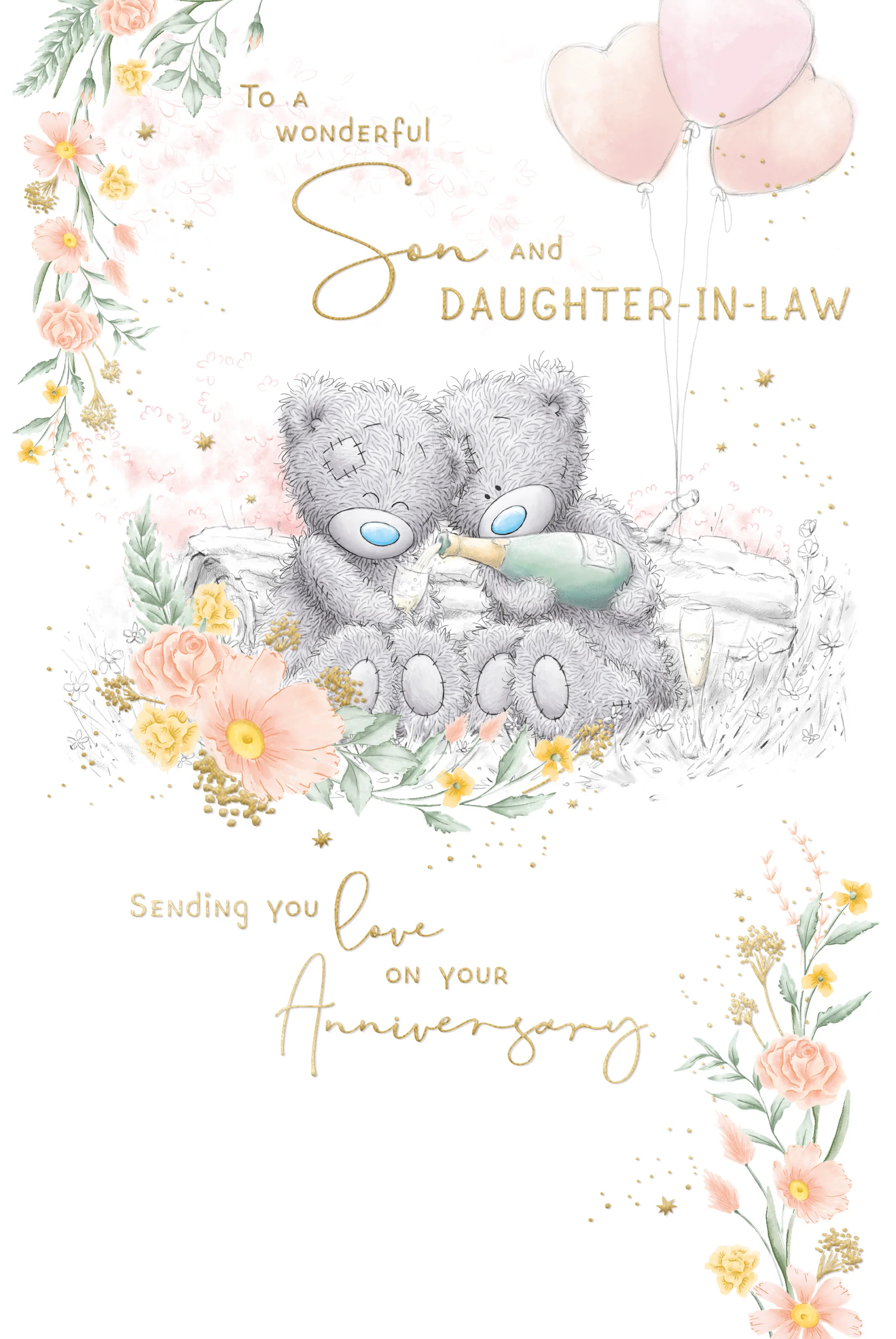 Me to You Tatty Teddy Wedding Anniversary Greeting Card To A Wonderful Son And Daughter-In-Law, With Insert, 6 x 9 Inches (15 x 22 Cms) -