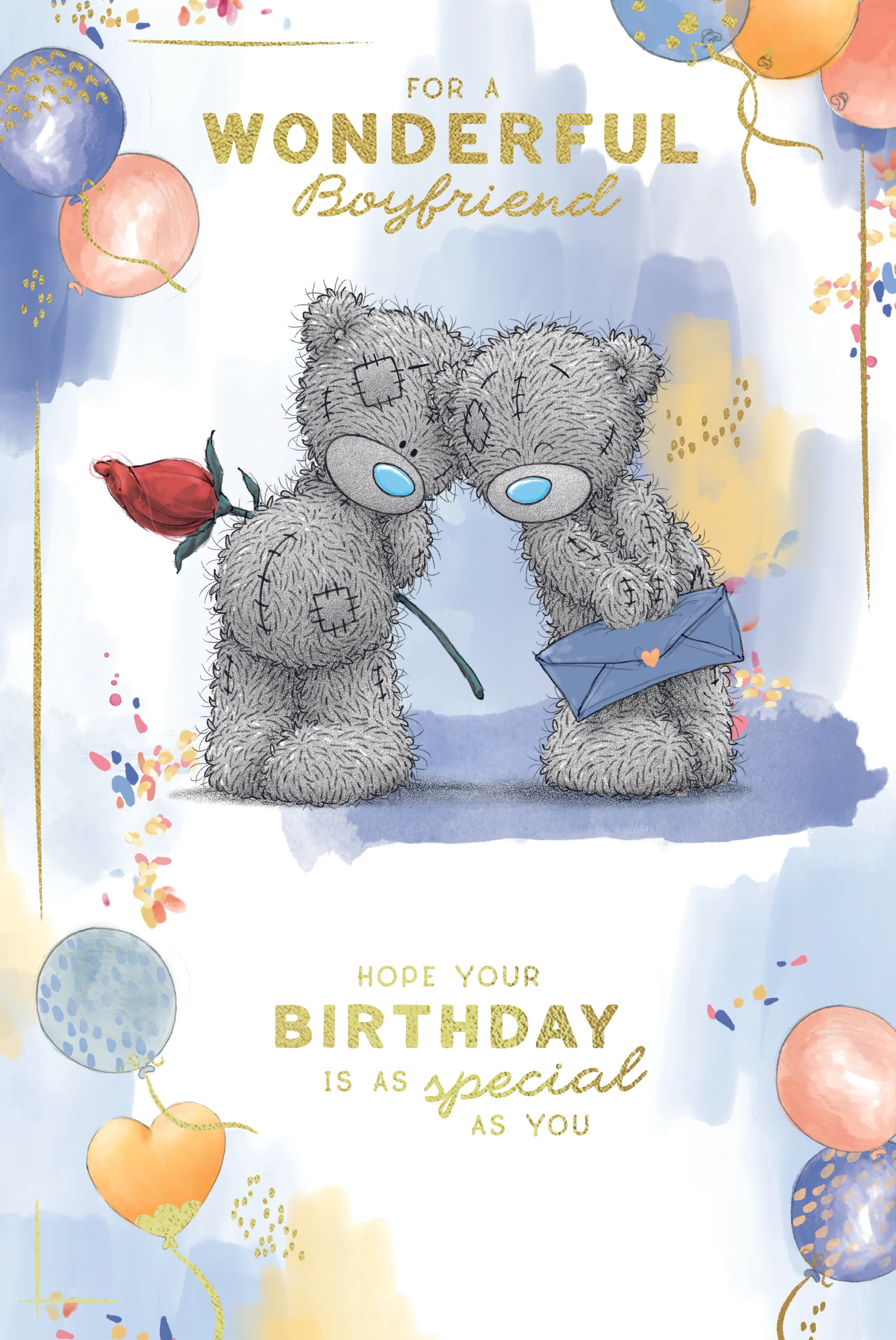 Me To You Tatty Teddy Wonderful Boyfriend Luxury Gold Foil Birthday Card, 6 X 9 Inches - Official Collection