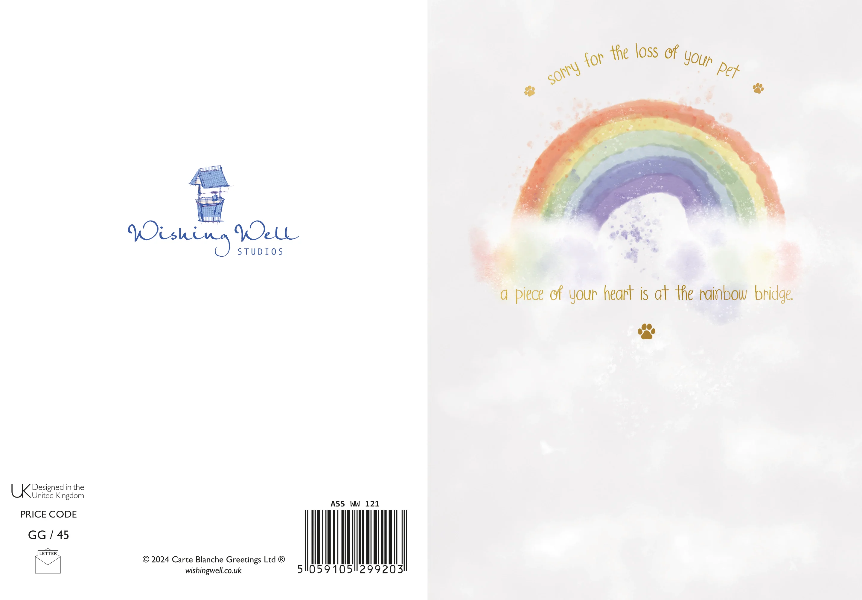 Pet Sympathy Card | Thinking Of You After Loss Of A Pet | Rainbow Design By Wishing Well Studios 5 x 7" - Image 3