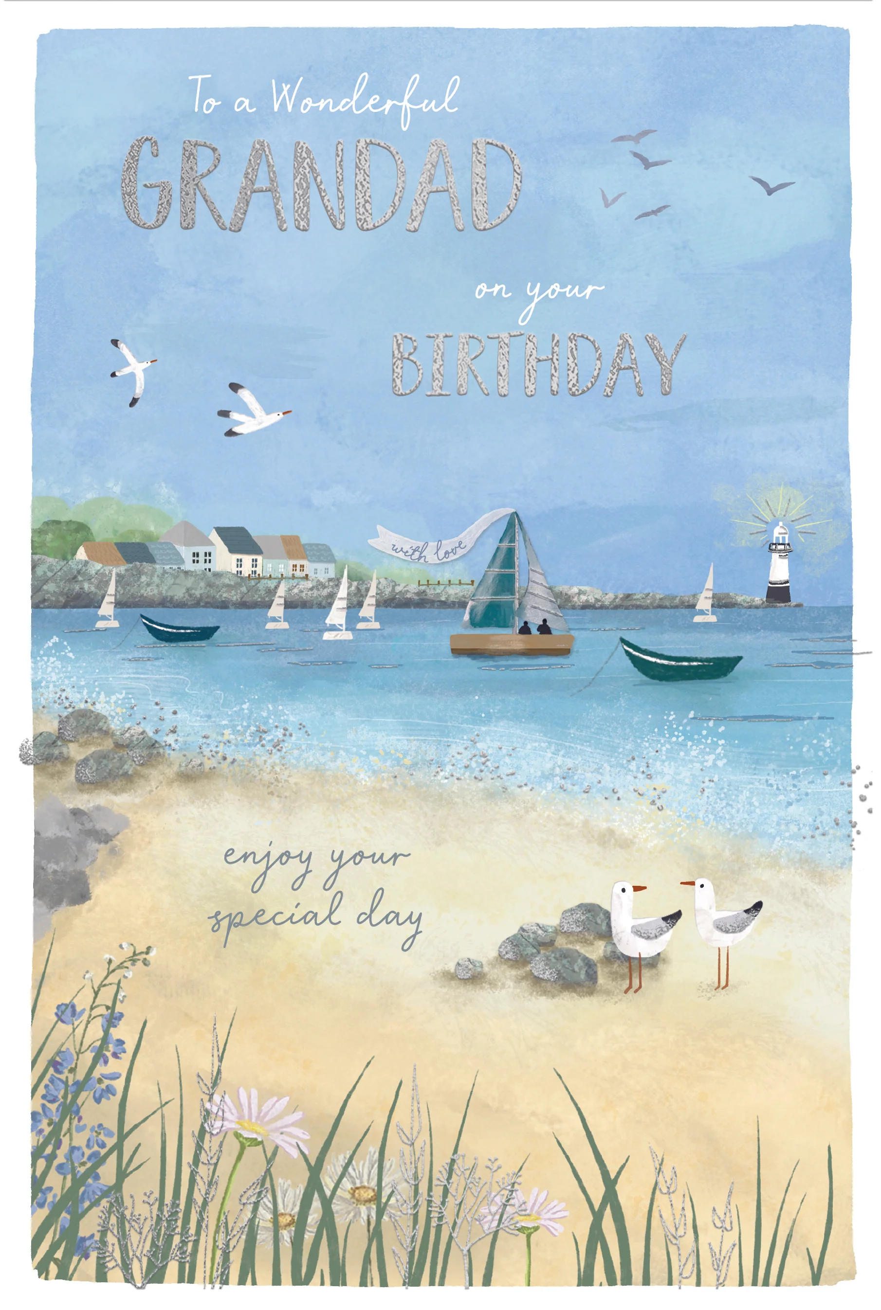To A Wonderful Grandad Boats At The Seaside Stunning Birthday Card By Wishing Well Studios, 9 X 6 Inches